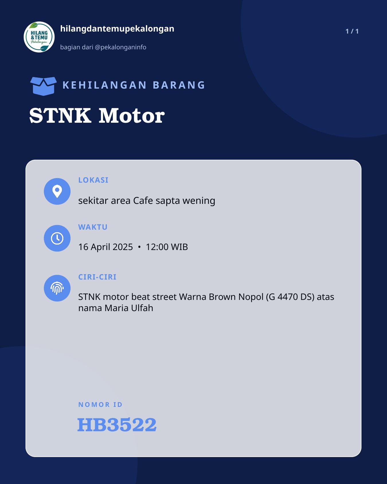 Slide laporan STNK Motor (HB3522)