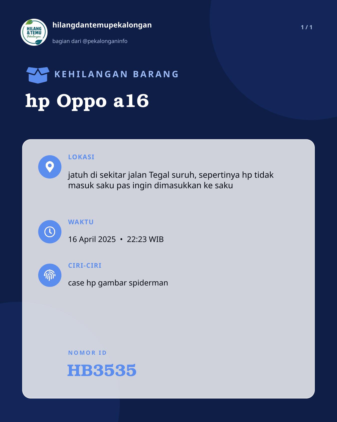 Slide laporan hp Oppo a16 (HB3535)