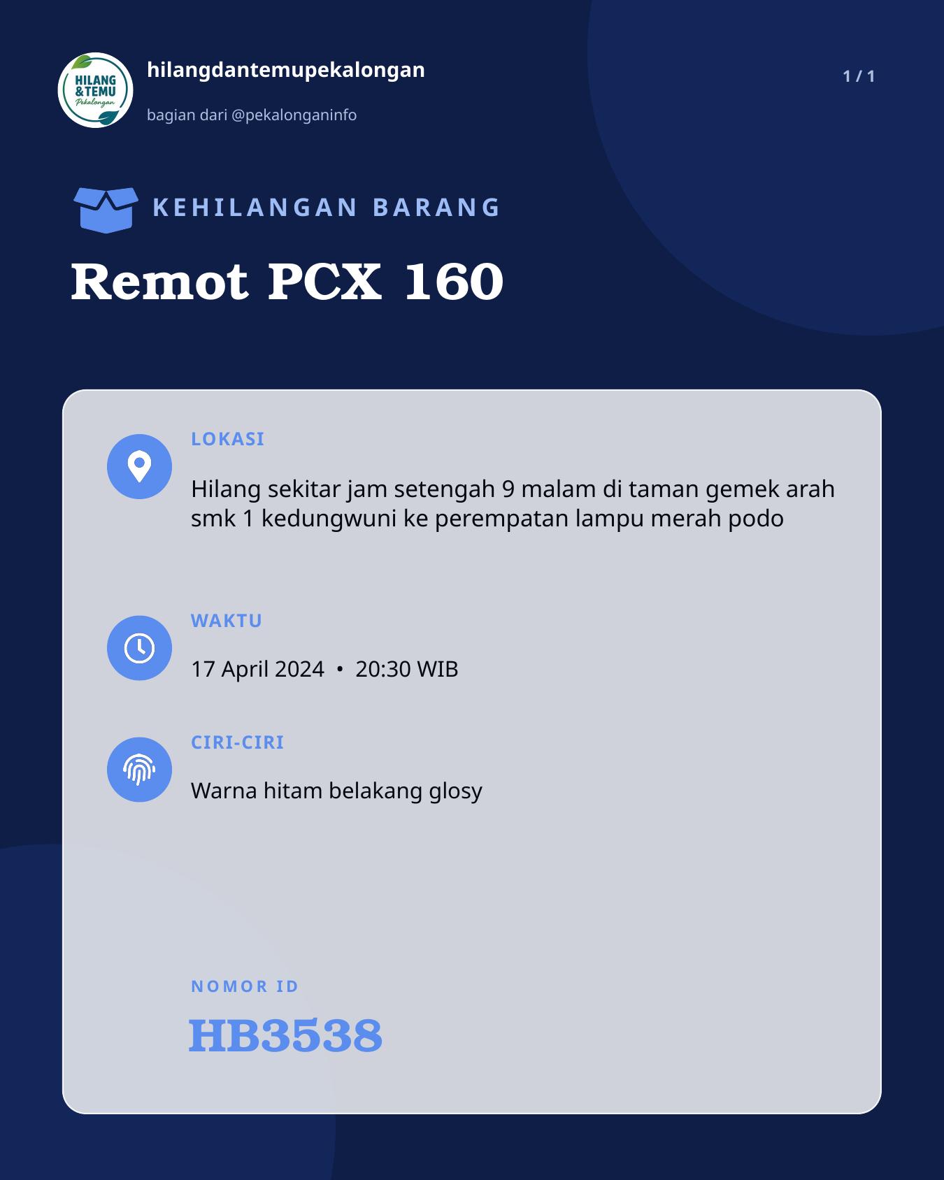 Slide laporan Remot PCX 160 (HB3538)