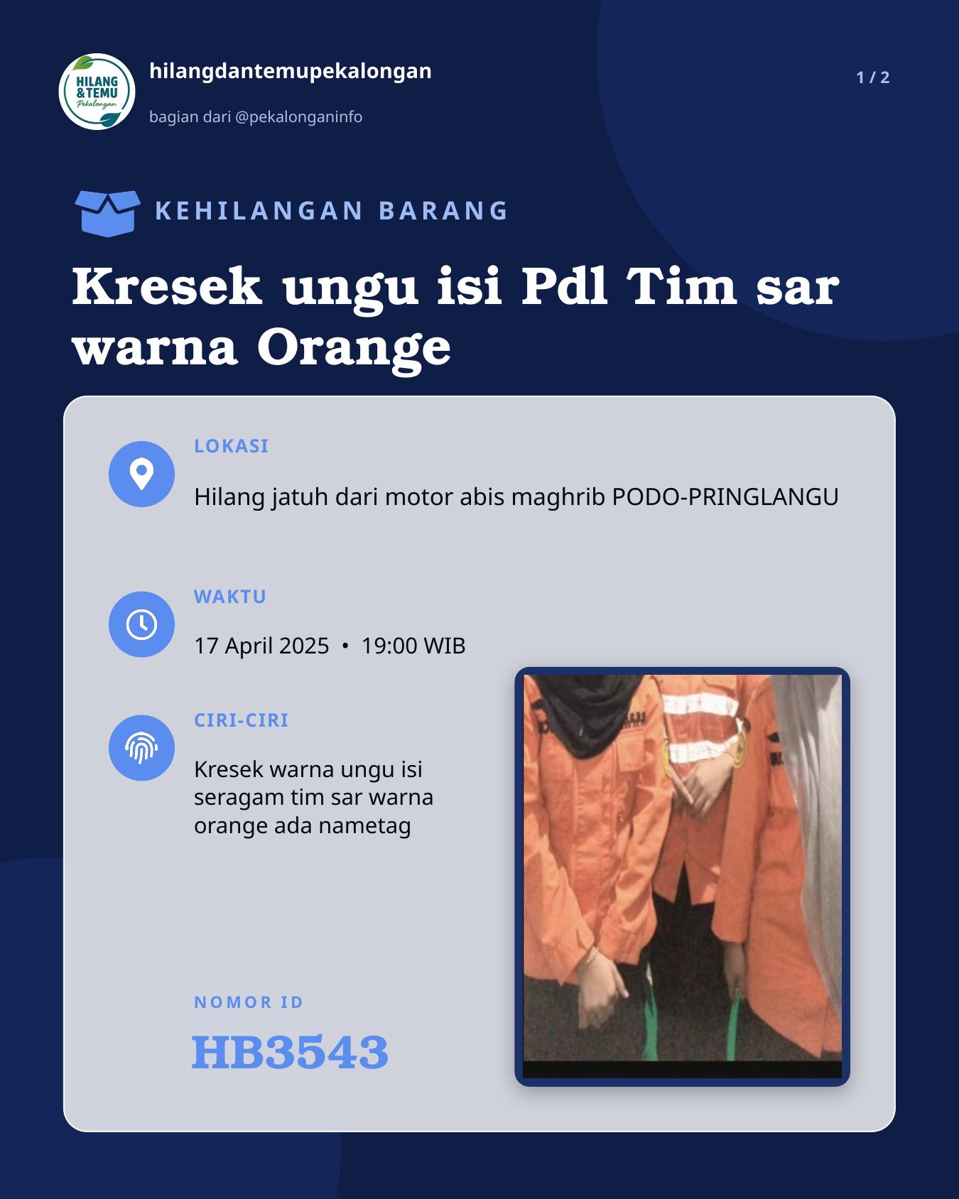 Slide 1 laporan Kresek ungu isi Pdl Tim sar warna Orange