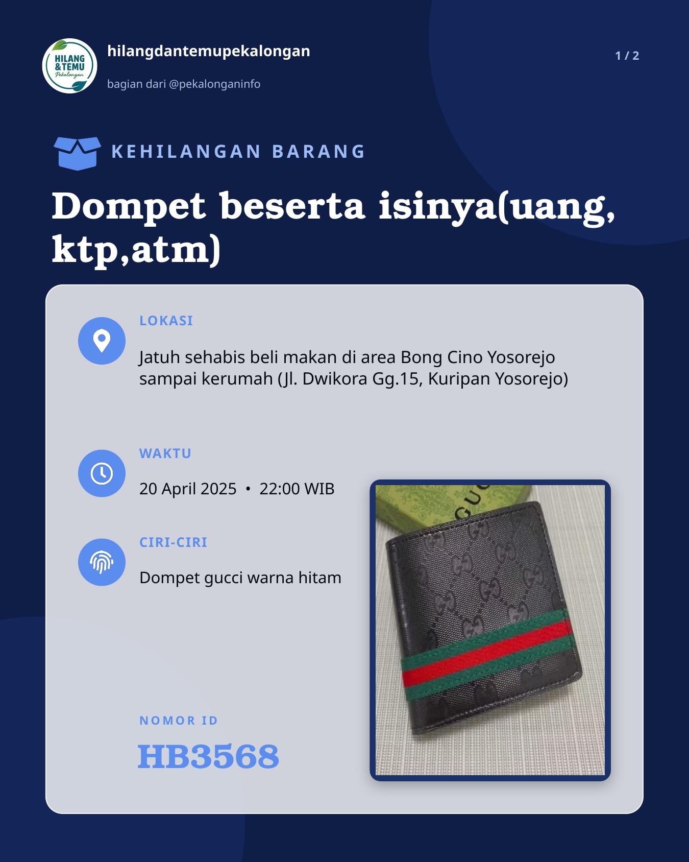 Slide 1 laporan Dompet beserta isinya(uang, ktp,atm)