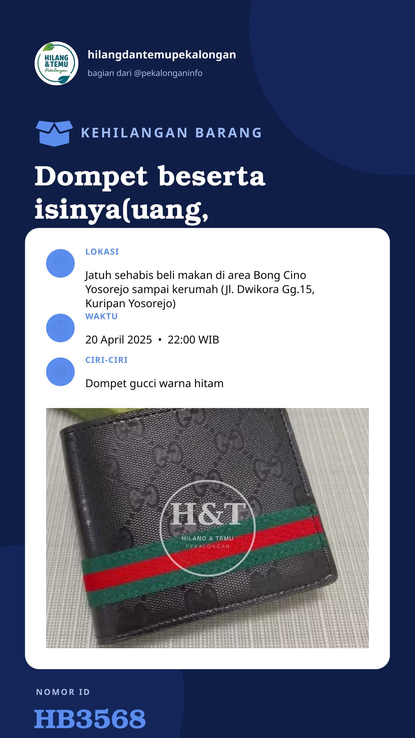 Story 9:16 laporan Dompet beserta isinya(uang, ktp,atm)