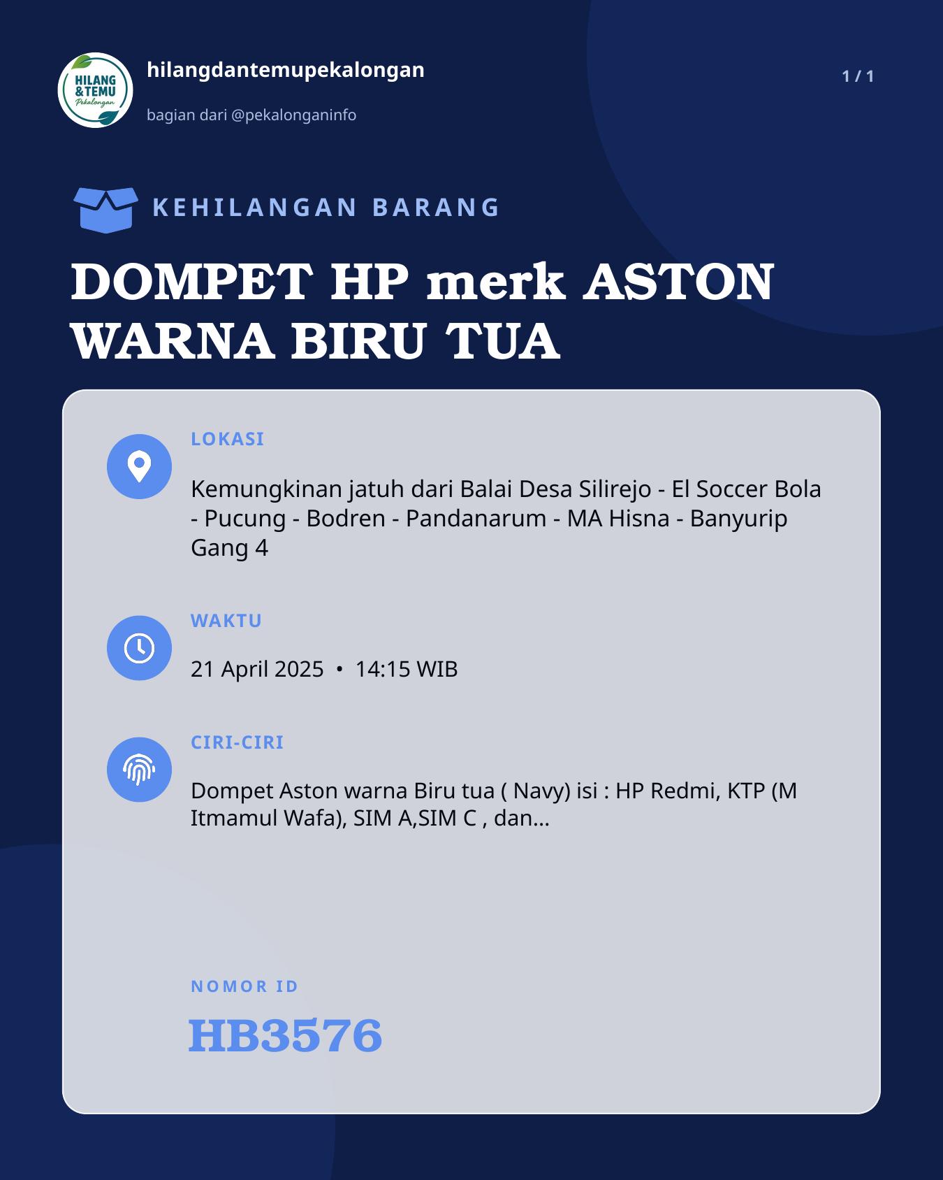 Slide laporan DOMPET HP merk ASTON WARNA BIRU TUA (HB3576)