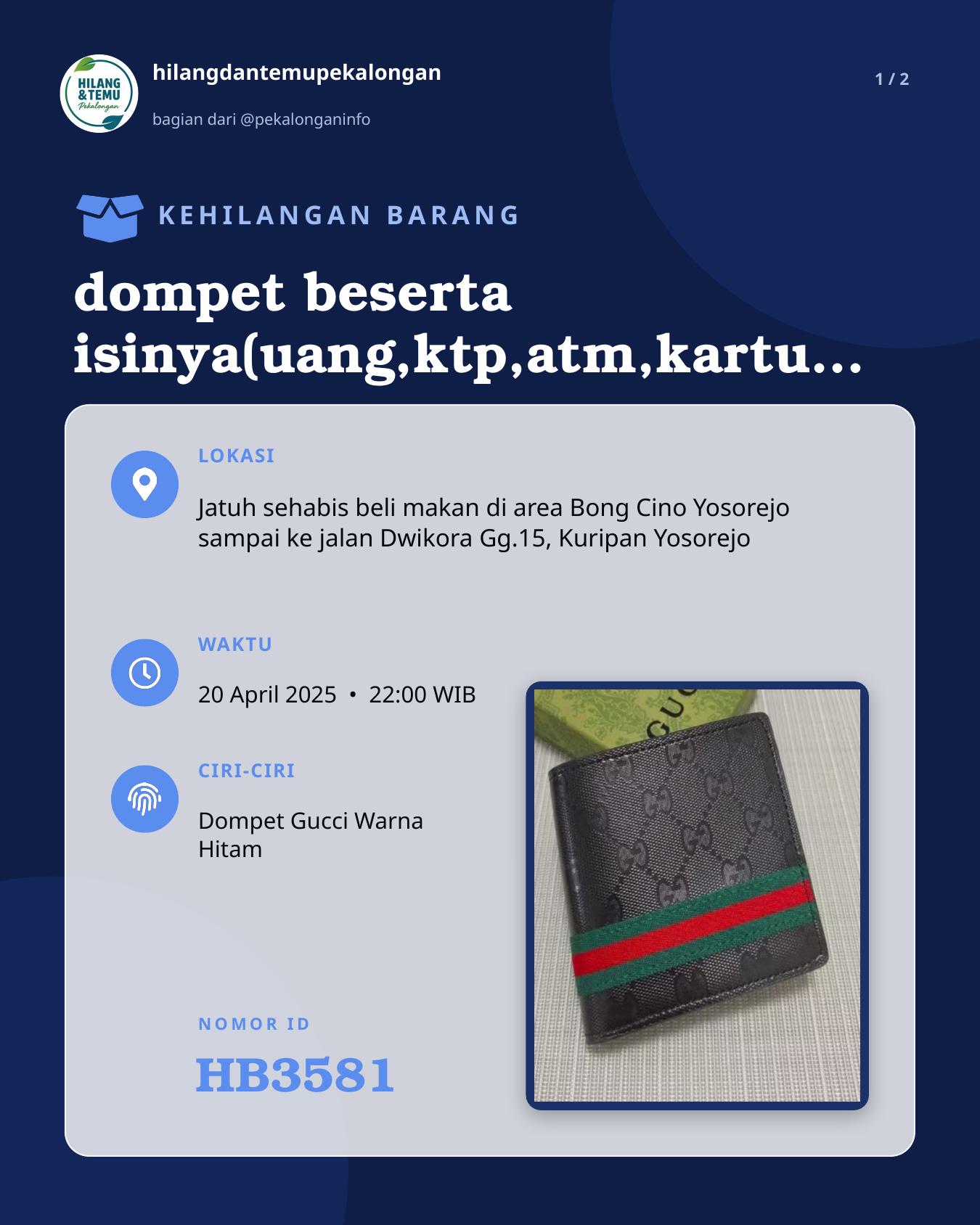 Slide 1 laporan dompet beserta isinya(uang,ktp,atm,kartu lainnya)