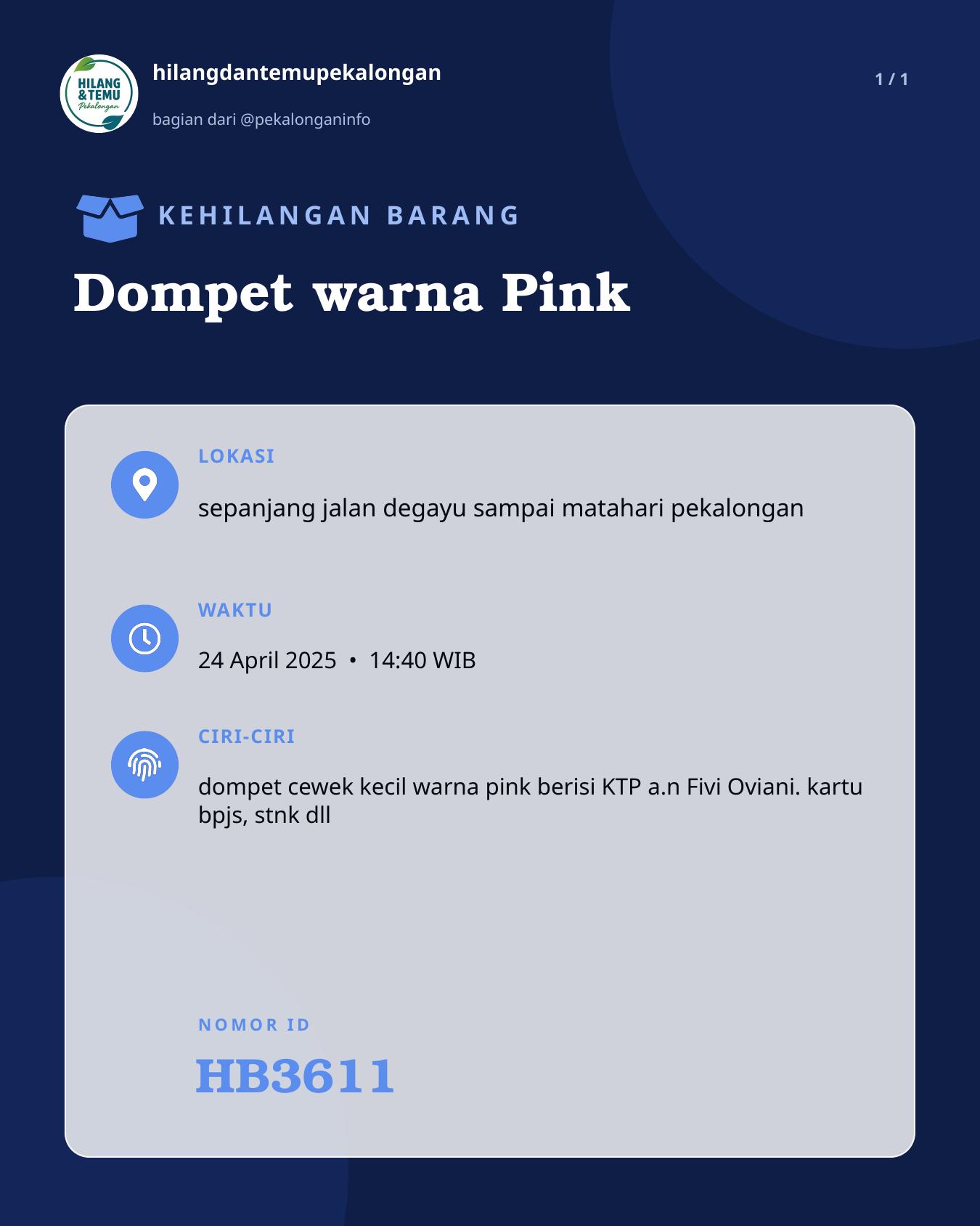 Slide laporan Dompet warna Pink (HB3611)