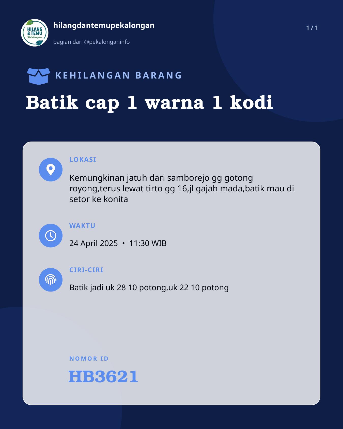 Slide laporan Batik cap 1 warna 1 kodi (HB3621)