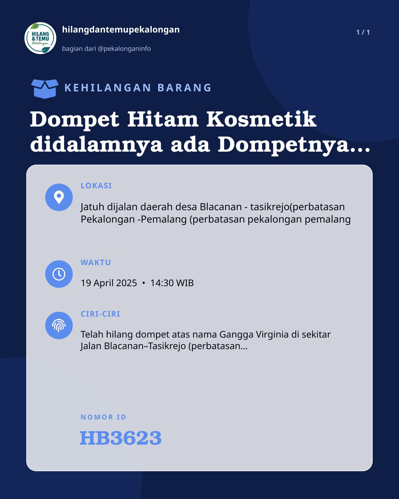 Slide laporan Dompet Hitam Kosmetik didalamnya ada Dompetnya juga (HB3623)
