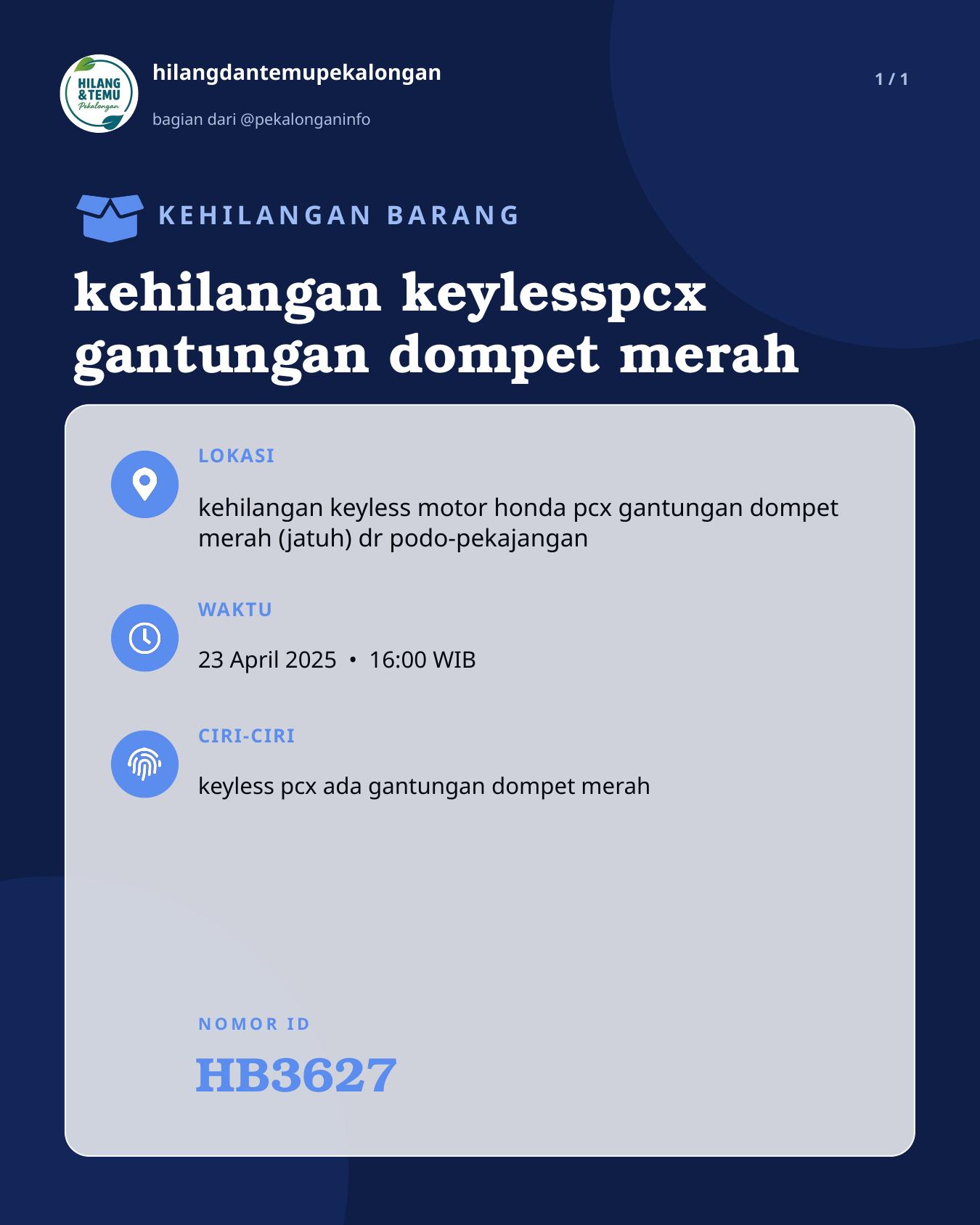 Slide laporan kehilangan keylesspcx gantungan dompet merah (HB3627)