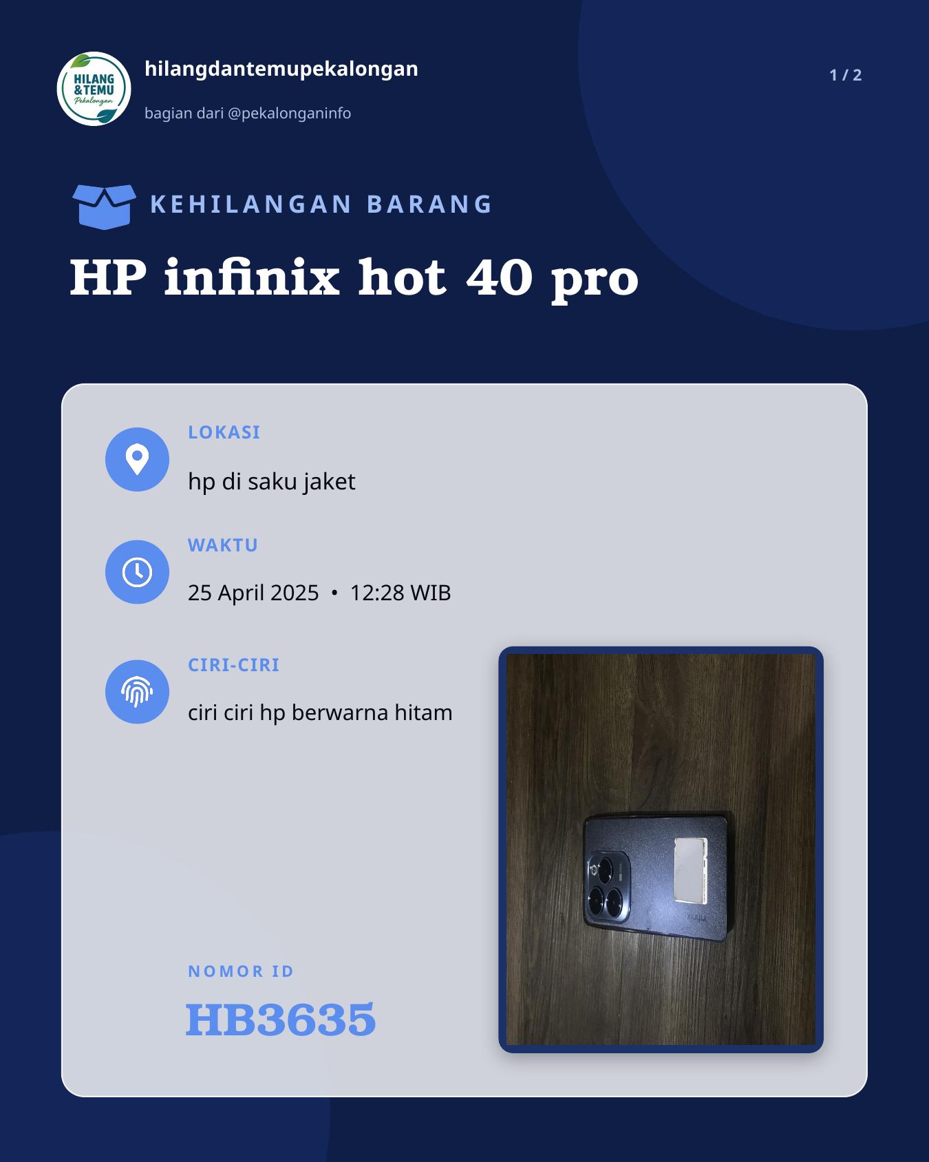 Slide 1 laporan HP infinix hot 40 pro