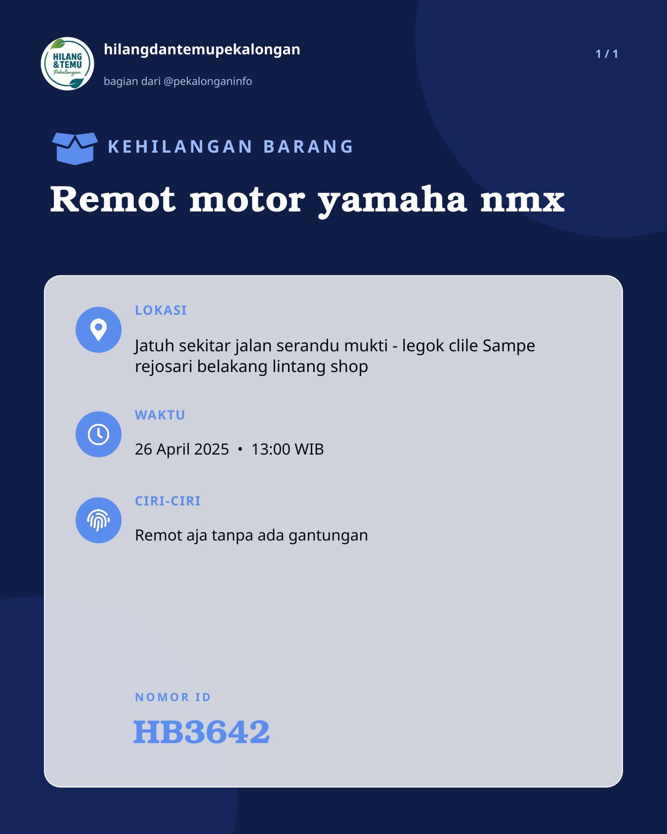 Slide laporan Remot motor yamaha nmx (HB3642)