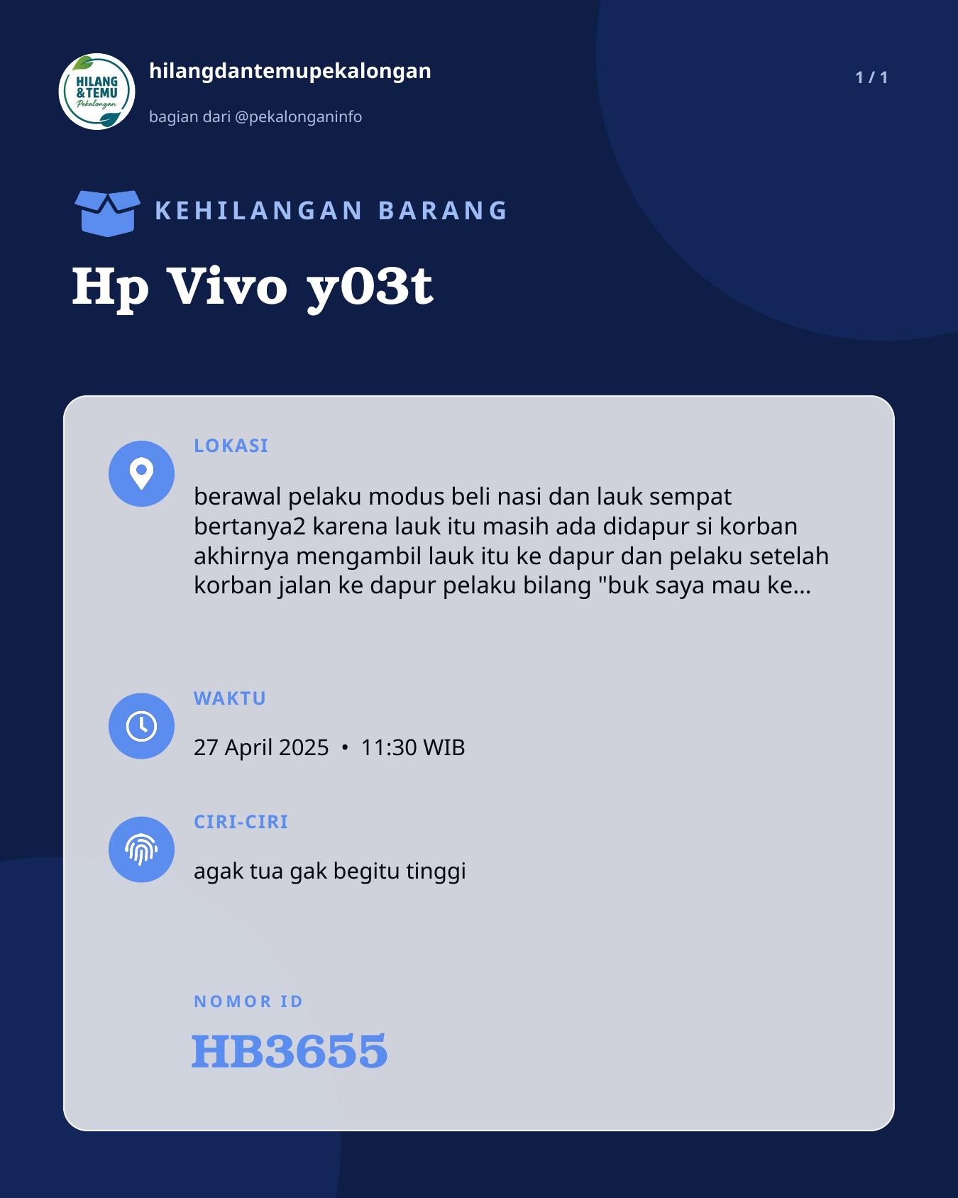 Slide laporan Hp Vivo y03t (HB3655)