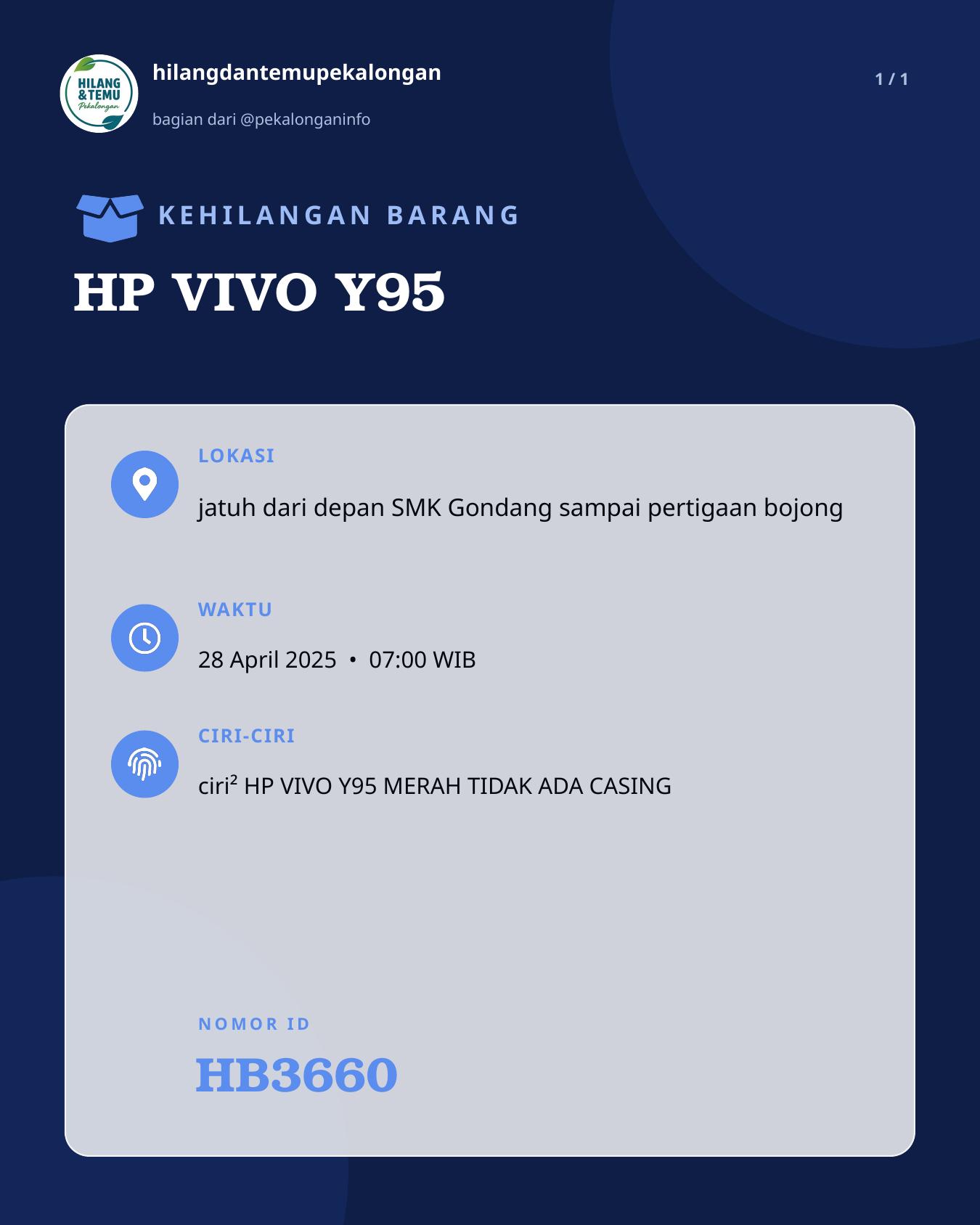Slide laporan HP VIVO Y95 (HB3660)