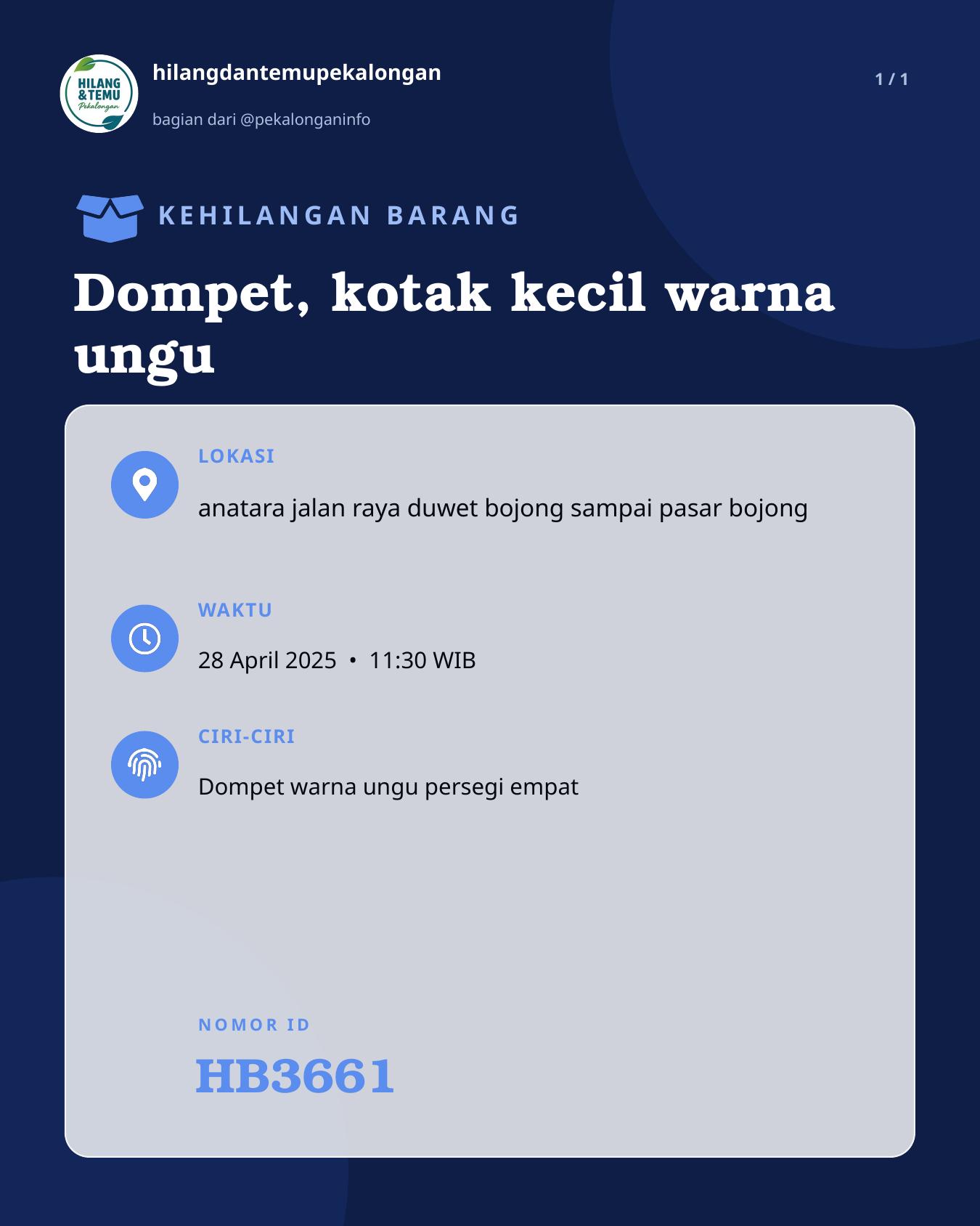 Slide laporan Dompet, kotak kecil warna ungu (HB3661)