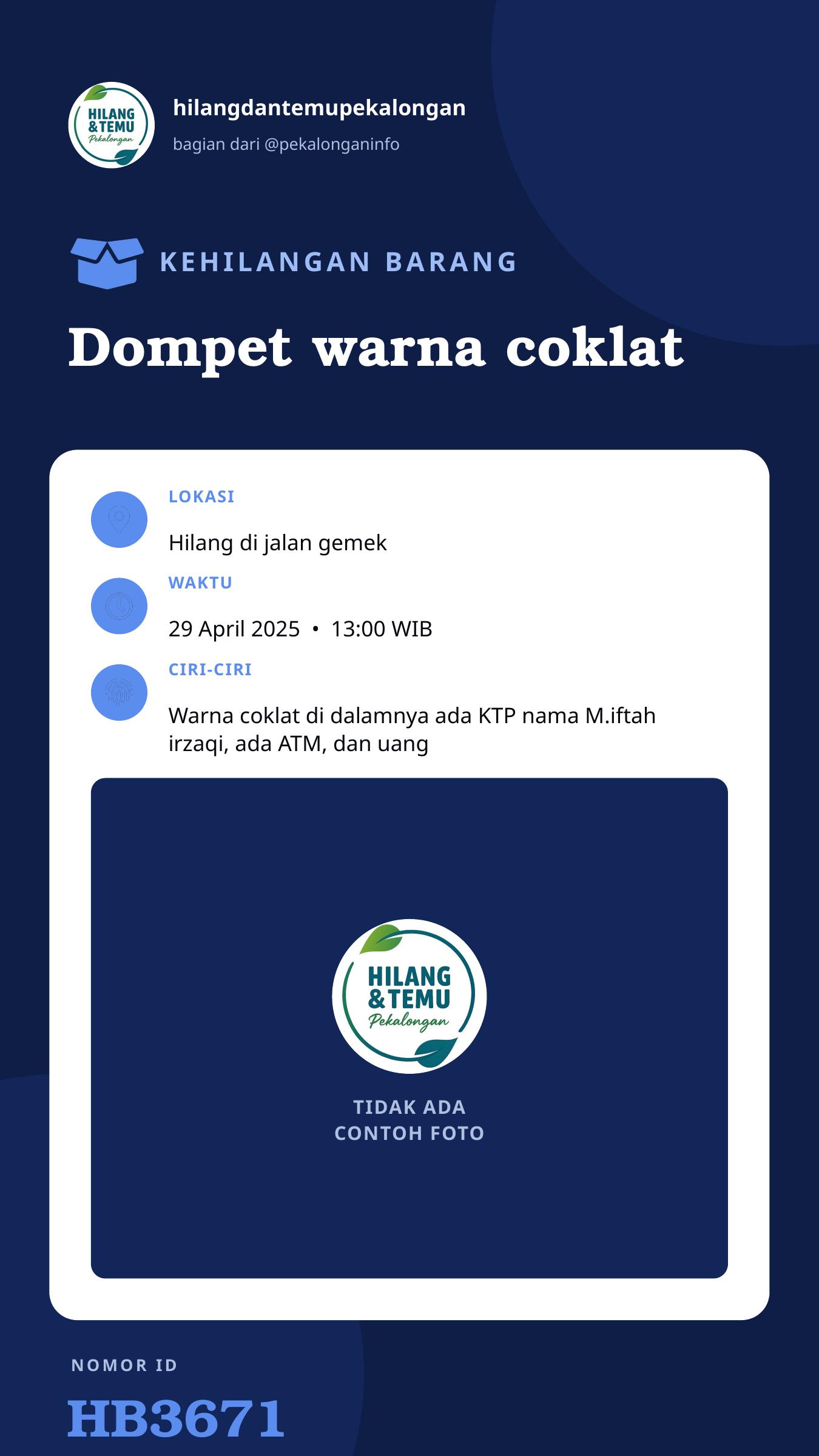 Story 9:16 laporan Dompet warna coklat
