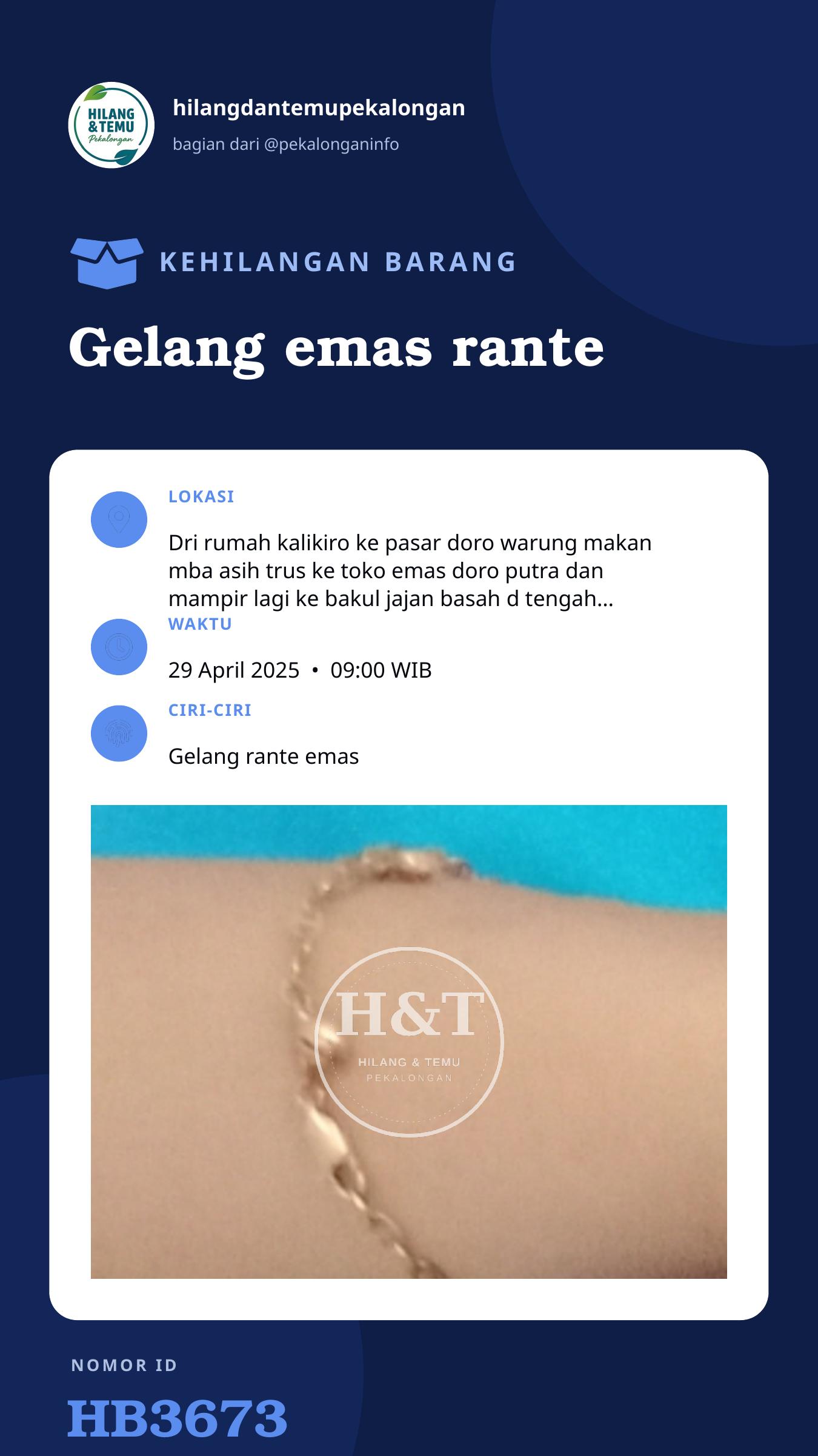 Story 9:16 laporan Gelang emas rante