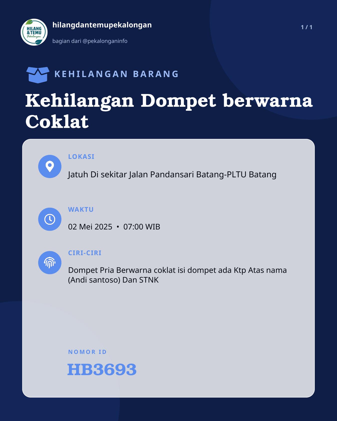 Slide laporan Kehilangan Dompet berwarna Coklat (HB3693)