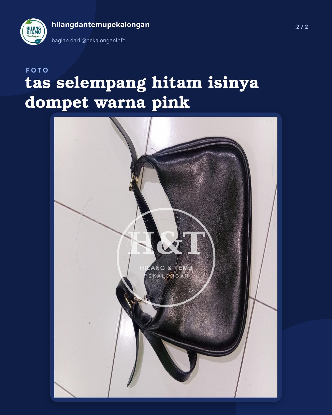 Slide 2 laporan tas selempang hitam isinya dompet warna pink