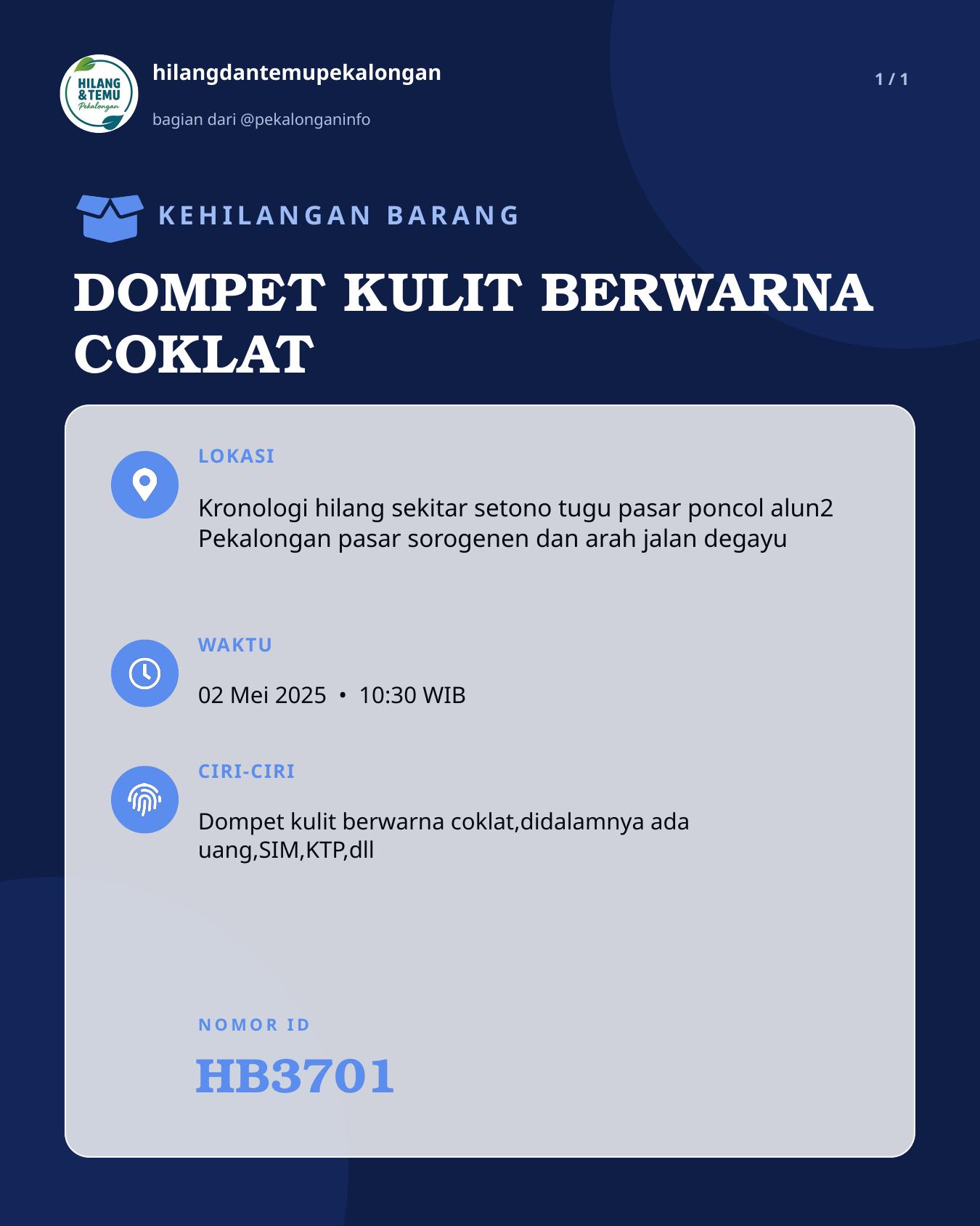 Slide laporan DOMPET KULIT BERWARNA COKLAT (HB3701)