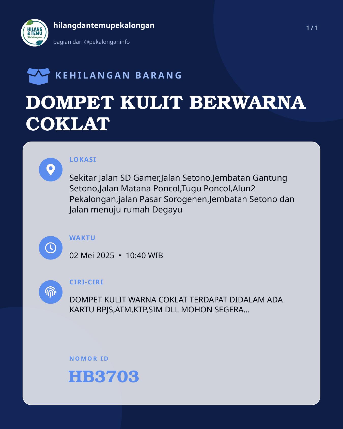 Slide laporan DOMPET KULIT BERWARNA COKLAT (HB3703)
