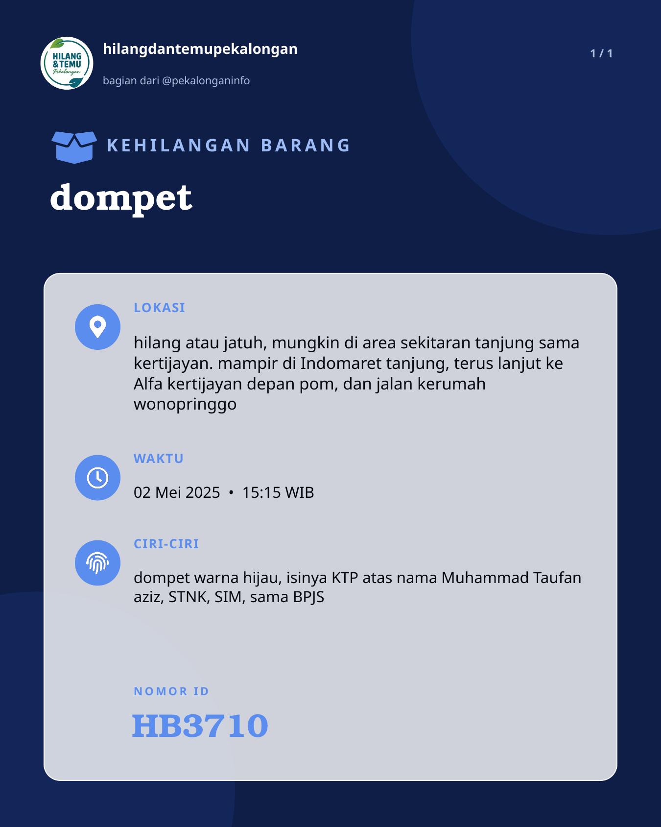 Slide laporan dompet (HB3710)