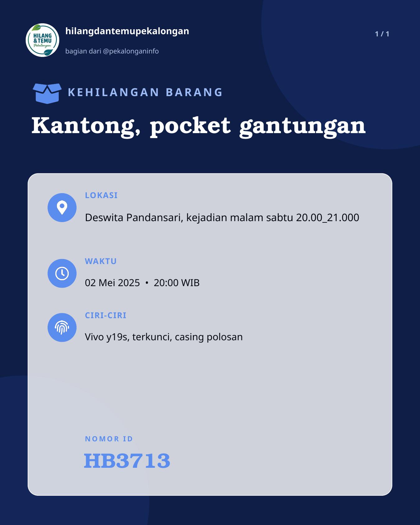 Slide laporan Kantong, pocket gantungan (HB3713)
