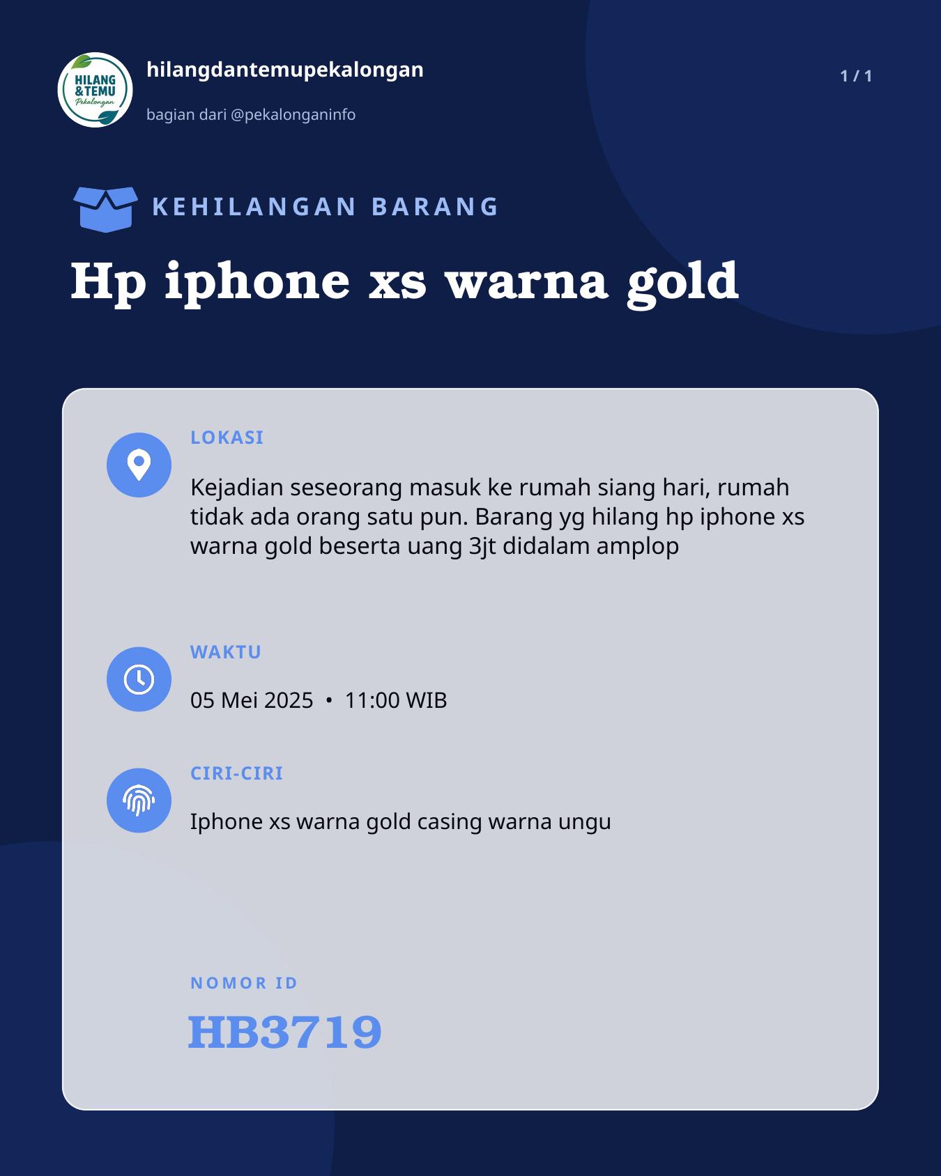 Slide laporan Hp iphone xs warna gold (HB3719)