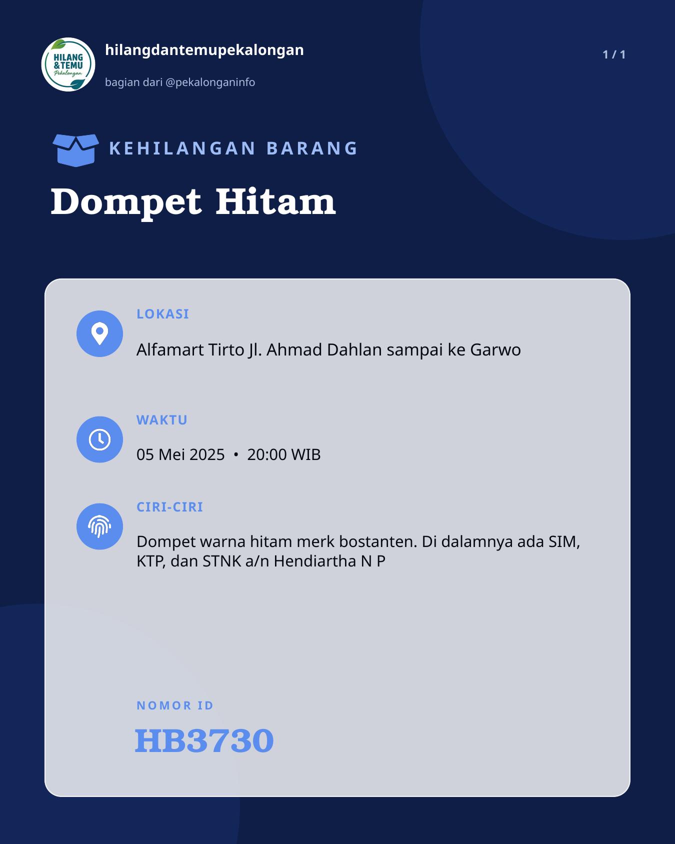 Slide laporan Dompet Hitam (HB3730)