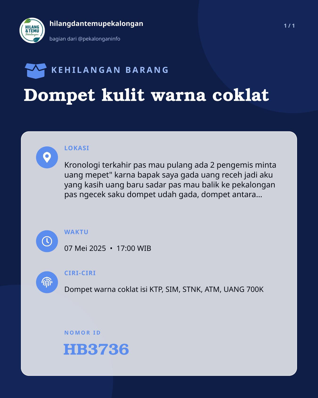 Slide laporan Dompet kulit warna coklat (HB3736)
