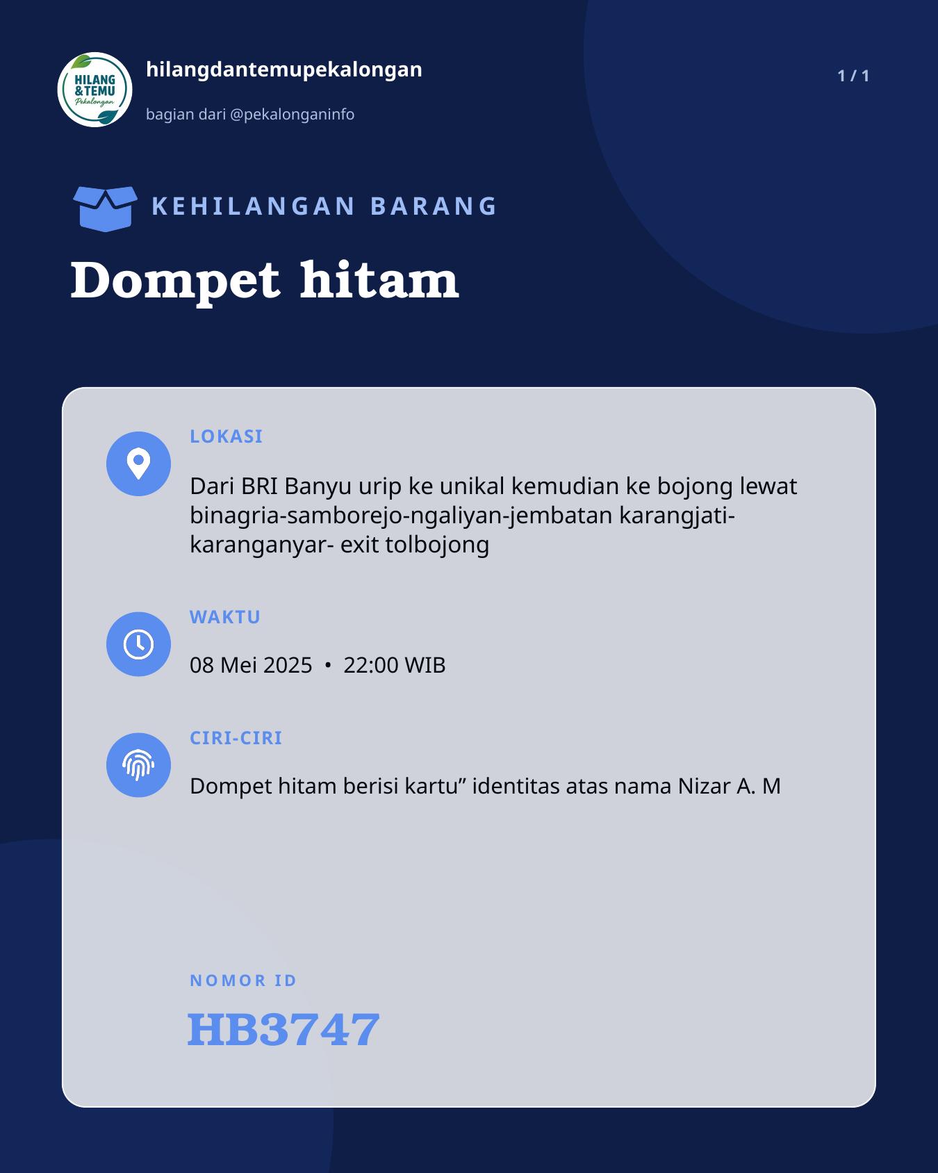 Slide laporan Dompet hitam (HB3747)