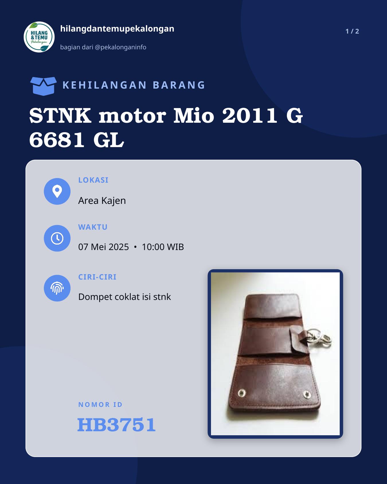 Slide 1 laporan STNK motor Mio 2011 G 6681 GL