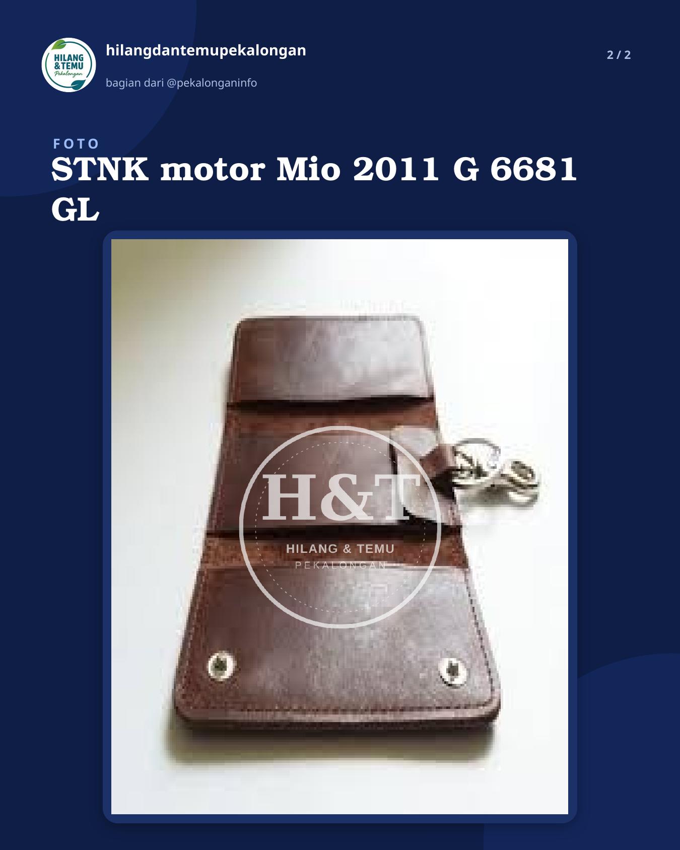 Slide 2 laporan STNK motor Mio 2011 G 6681 GL
