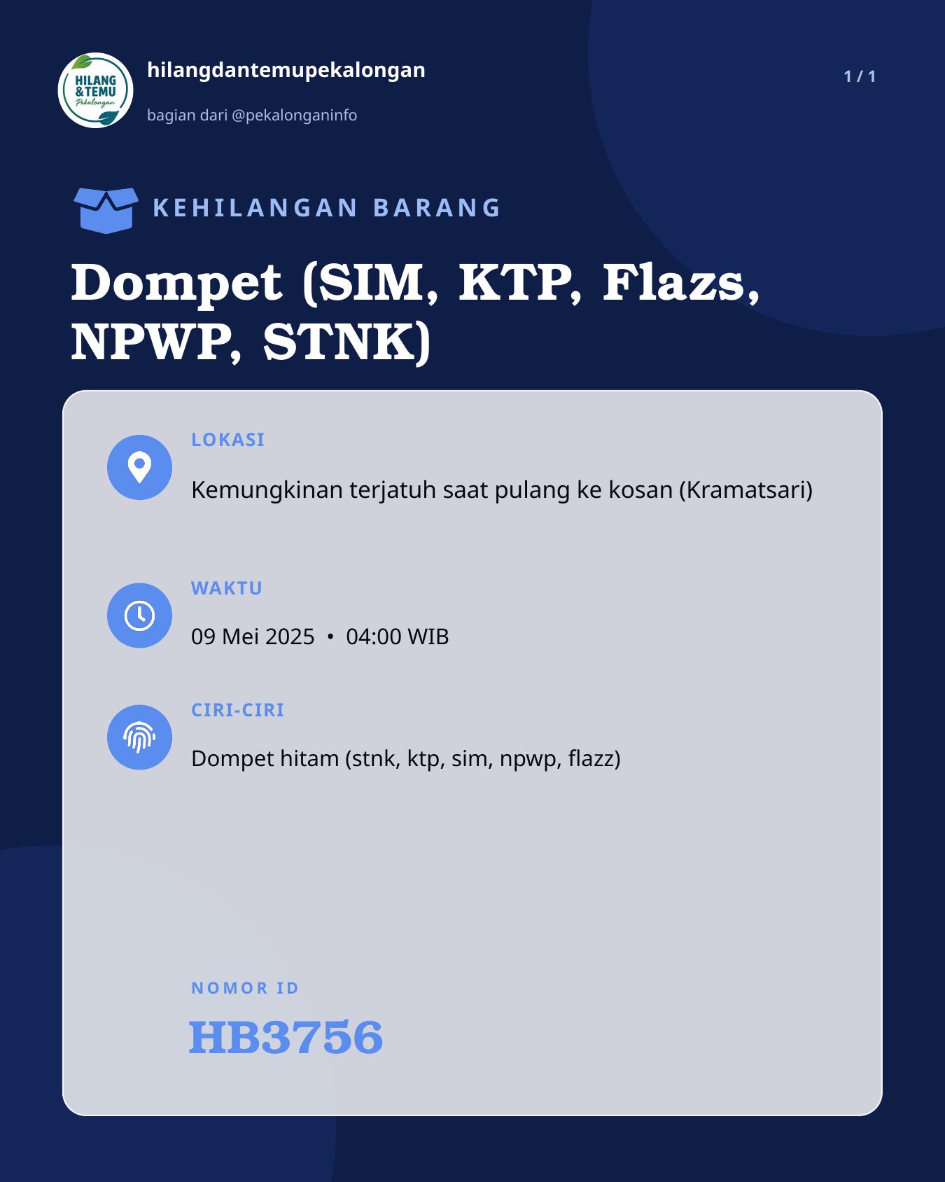 Slide laporan Dompet (SIM, KTP, Flazs, NPWP, STNK) (HB3756)