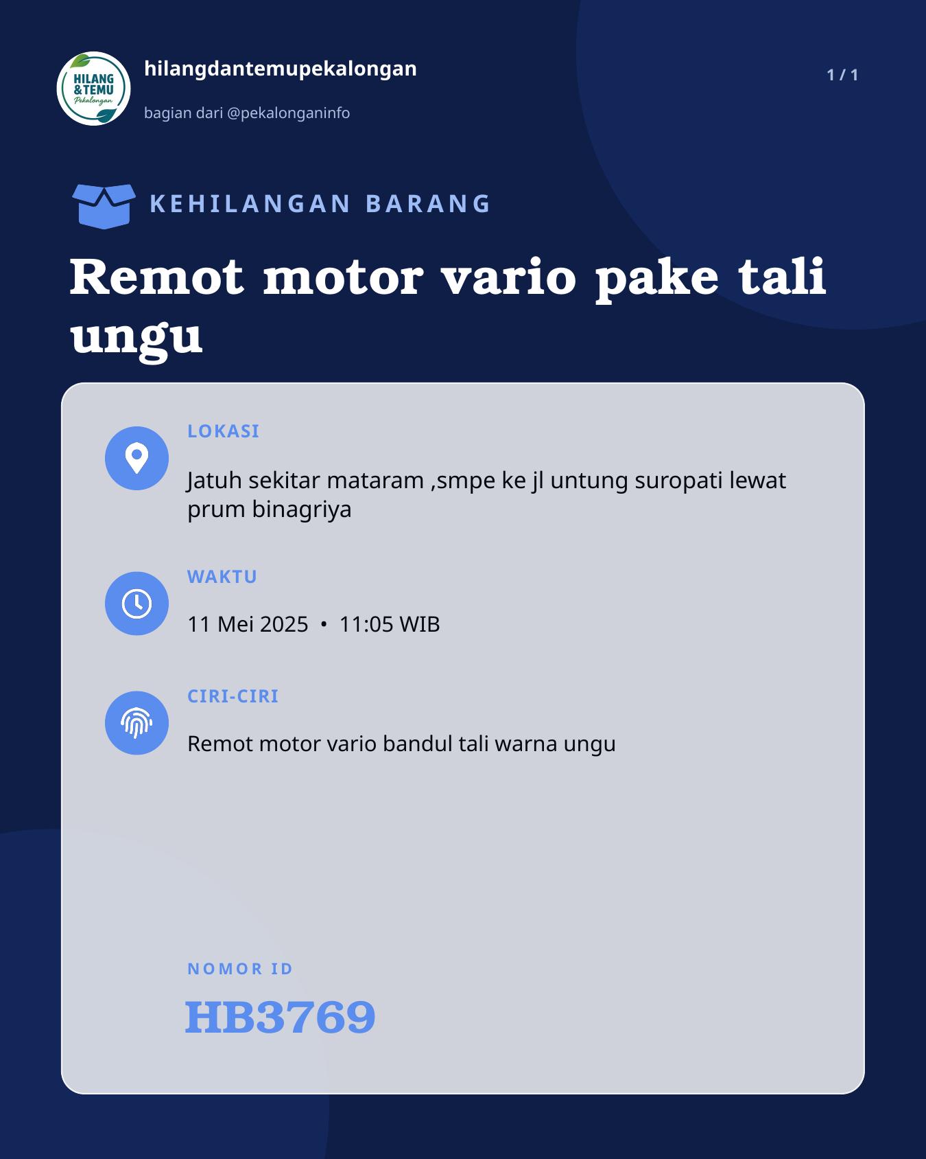 Slide laporan Remot motor vario pake tali ungu (HB3769)