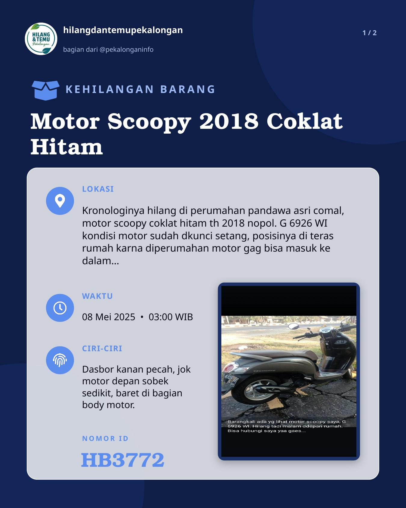 Slide 1 laporan Motor Scoopy 2018 Coklat Hitam
