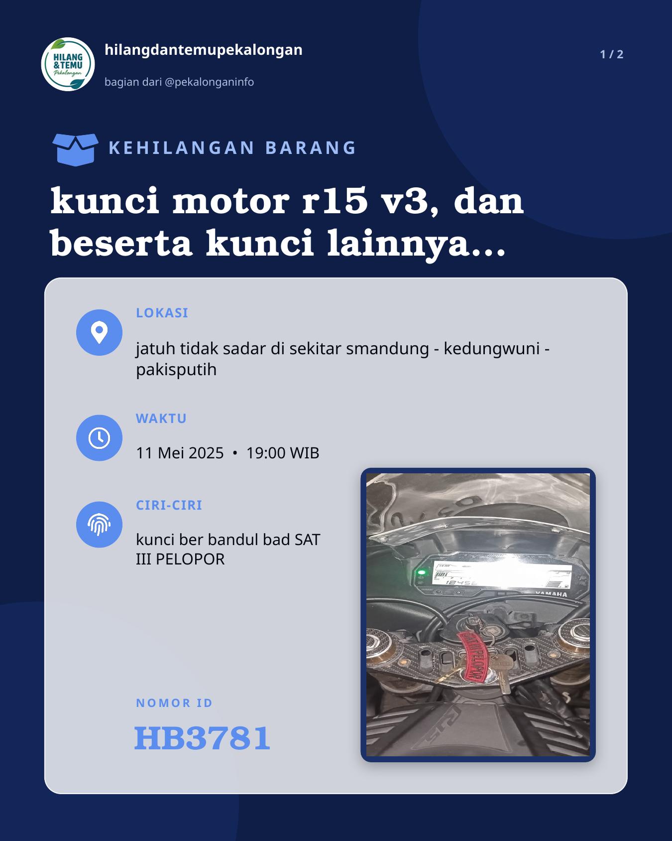 Slide 1 laporan kunci motor r15 v3, dan beserta kunci lainnya, yang ada bandul kunci bad brimob