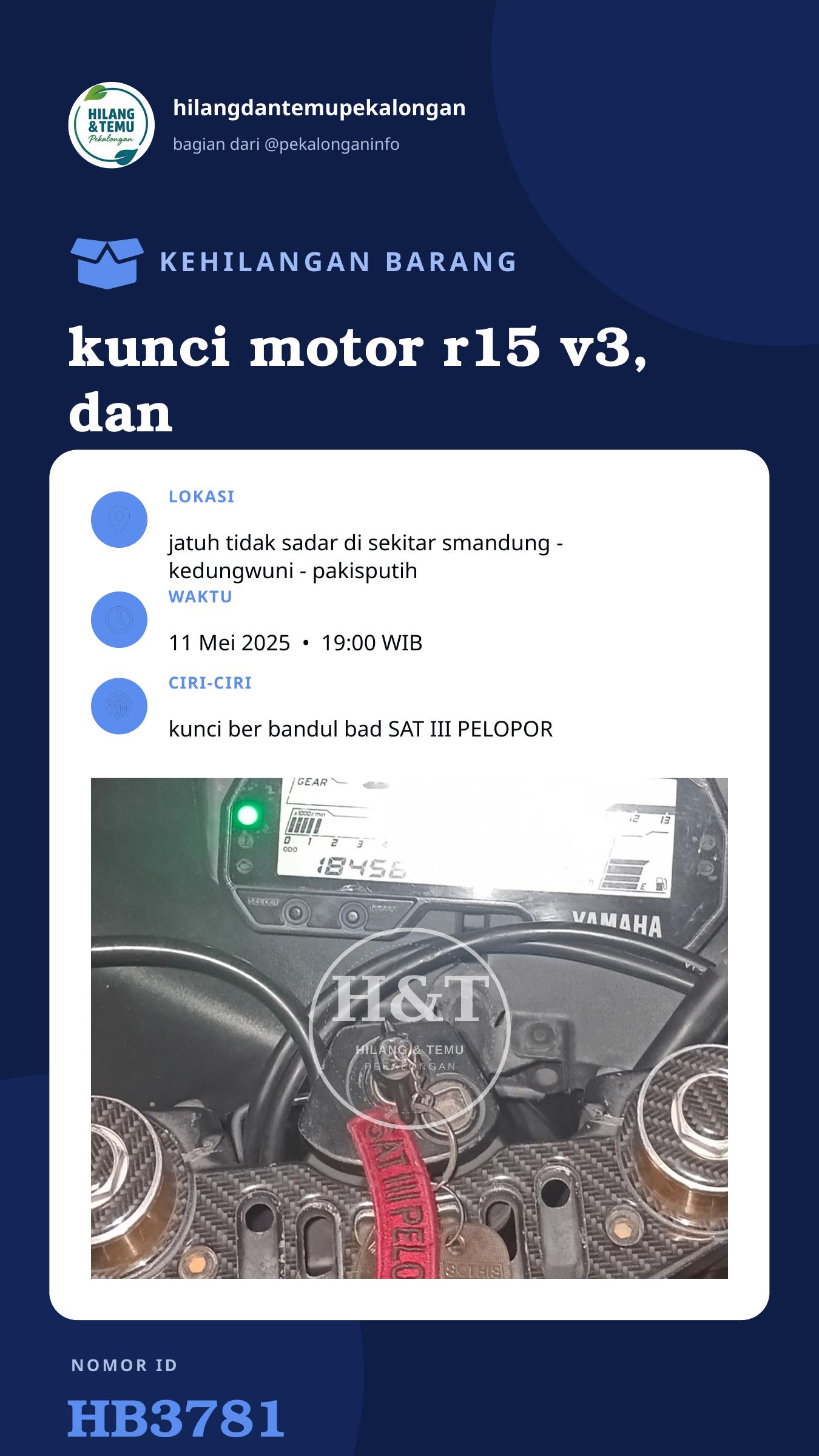 Story 9:16 laporan kunci motor r15 v3, dan beserta kunci lainnya, yang ada bandul kunci bad brimob