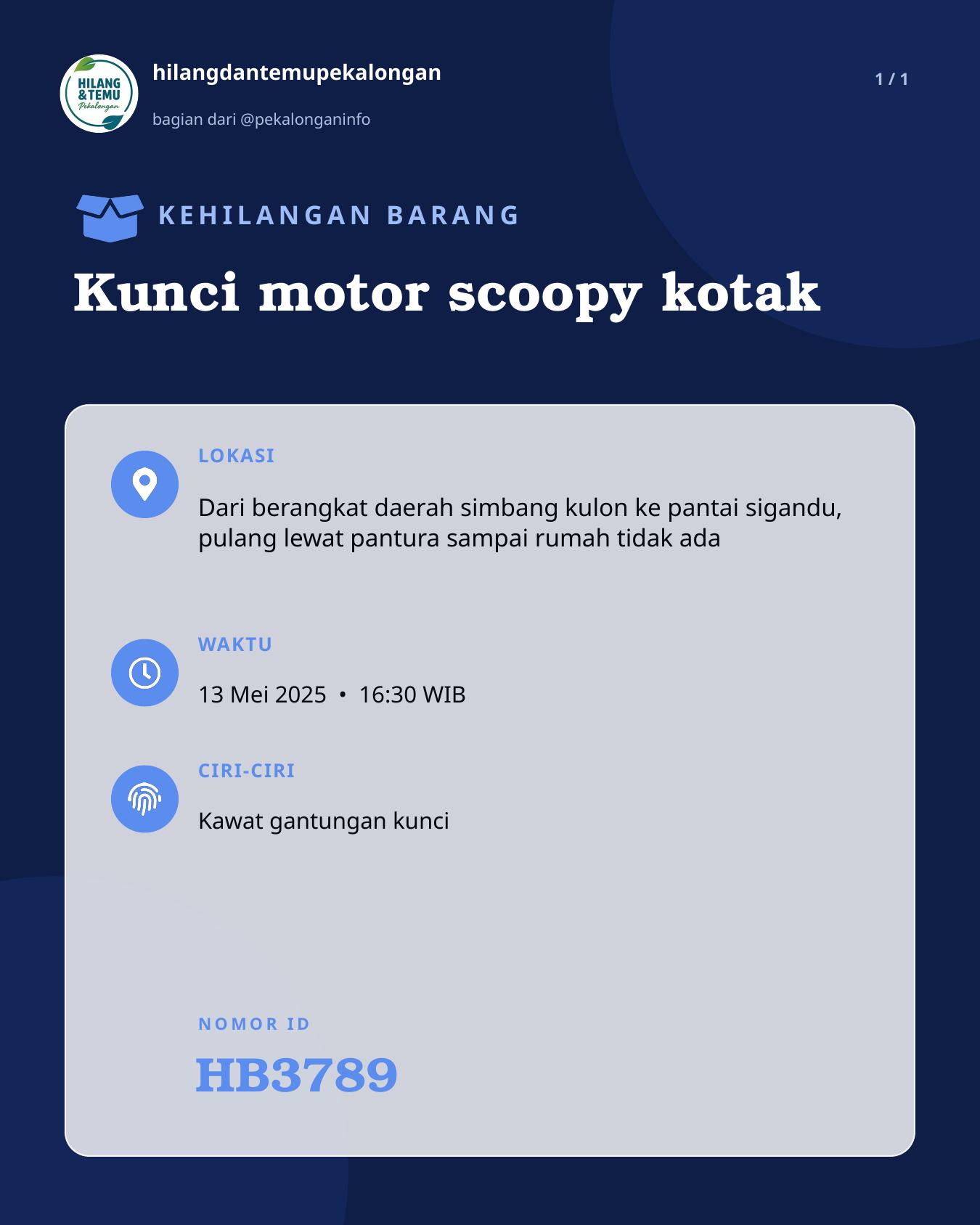 Slide laporan Kunci motor scoopy kotak (HB3789)