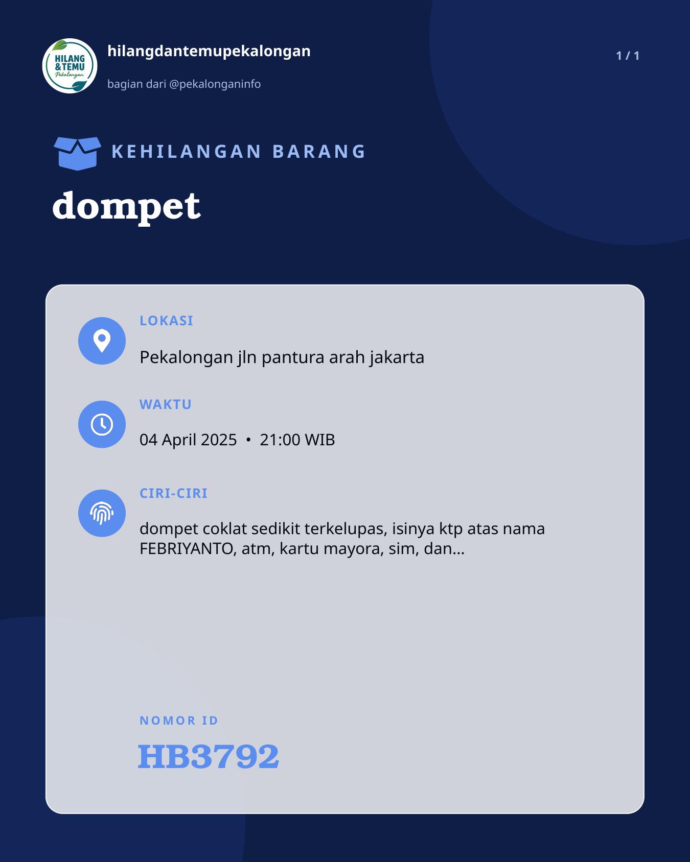 Slide laporan dompet (HB3792)