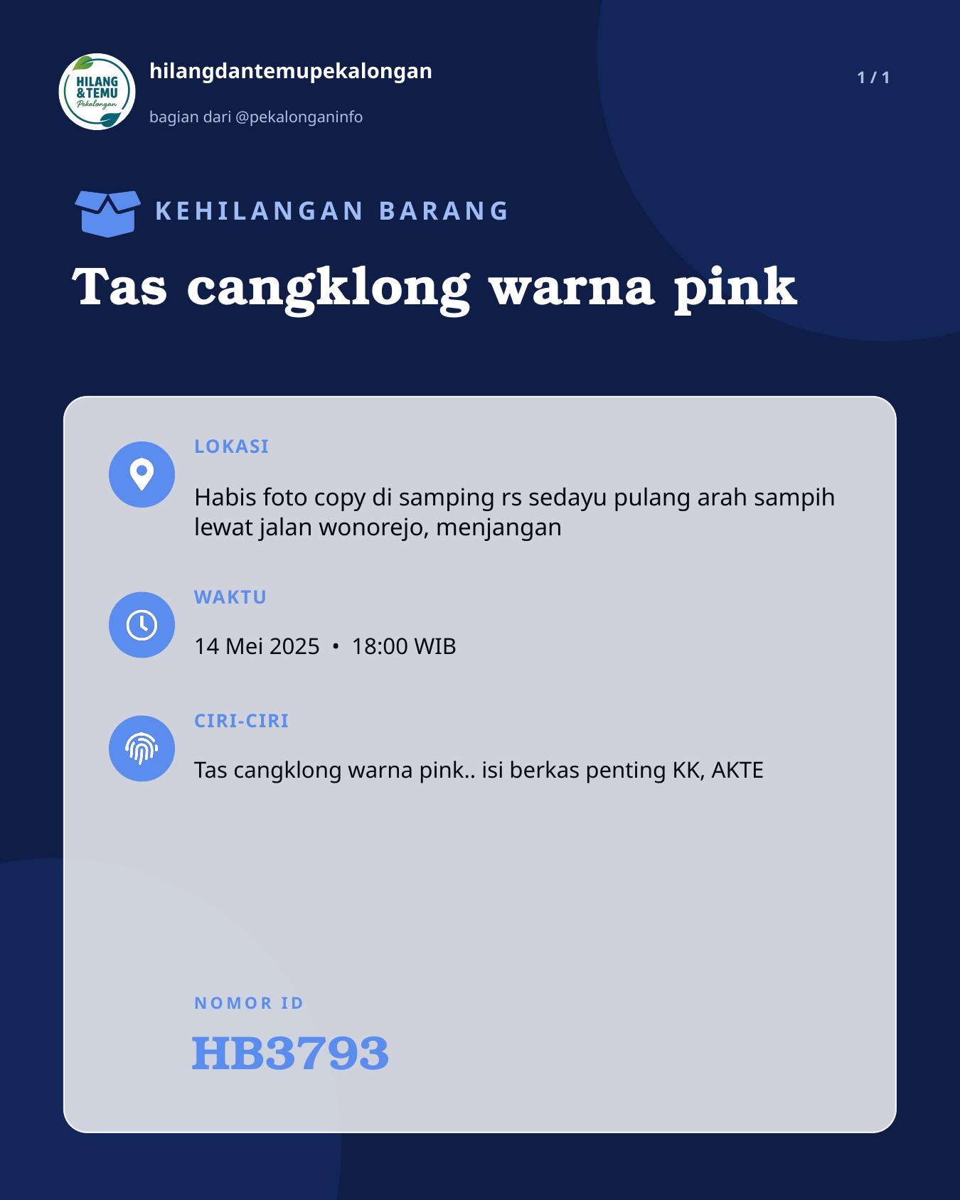 Slide laporan Tas cangklong warna pink (HB3793)