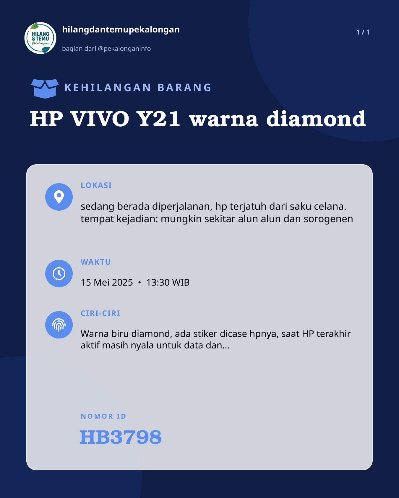 Slide laporan HP VIVO Y21 warna diamond (HB3798)