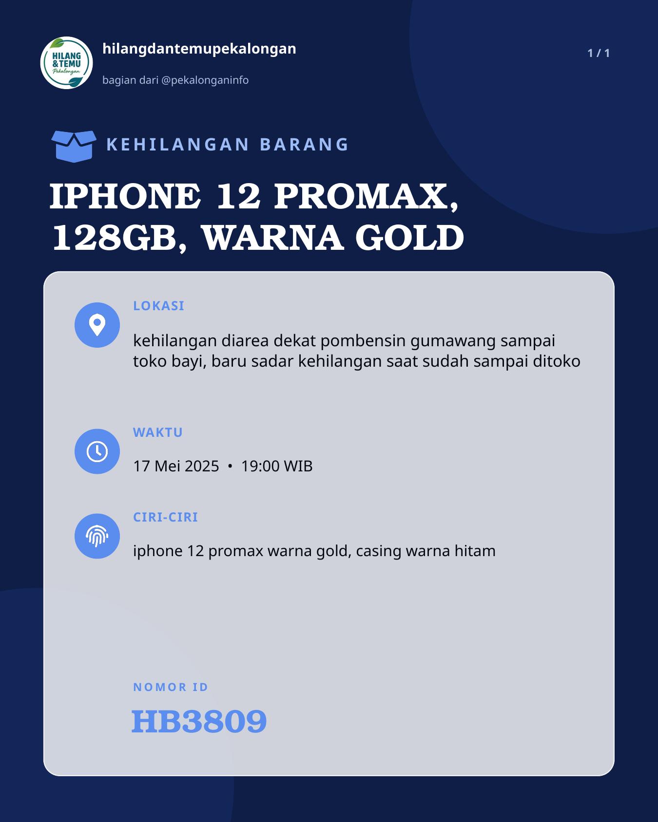 Slide laporan IPHONE 12 PROMAX, 128GB, WARNA GOLD (HB3809)