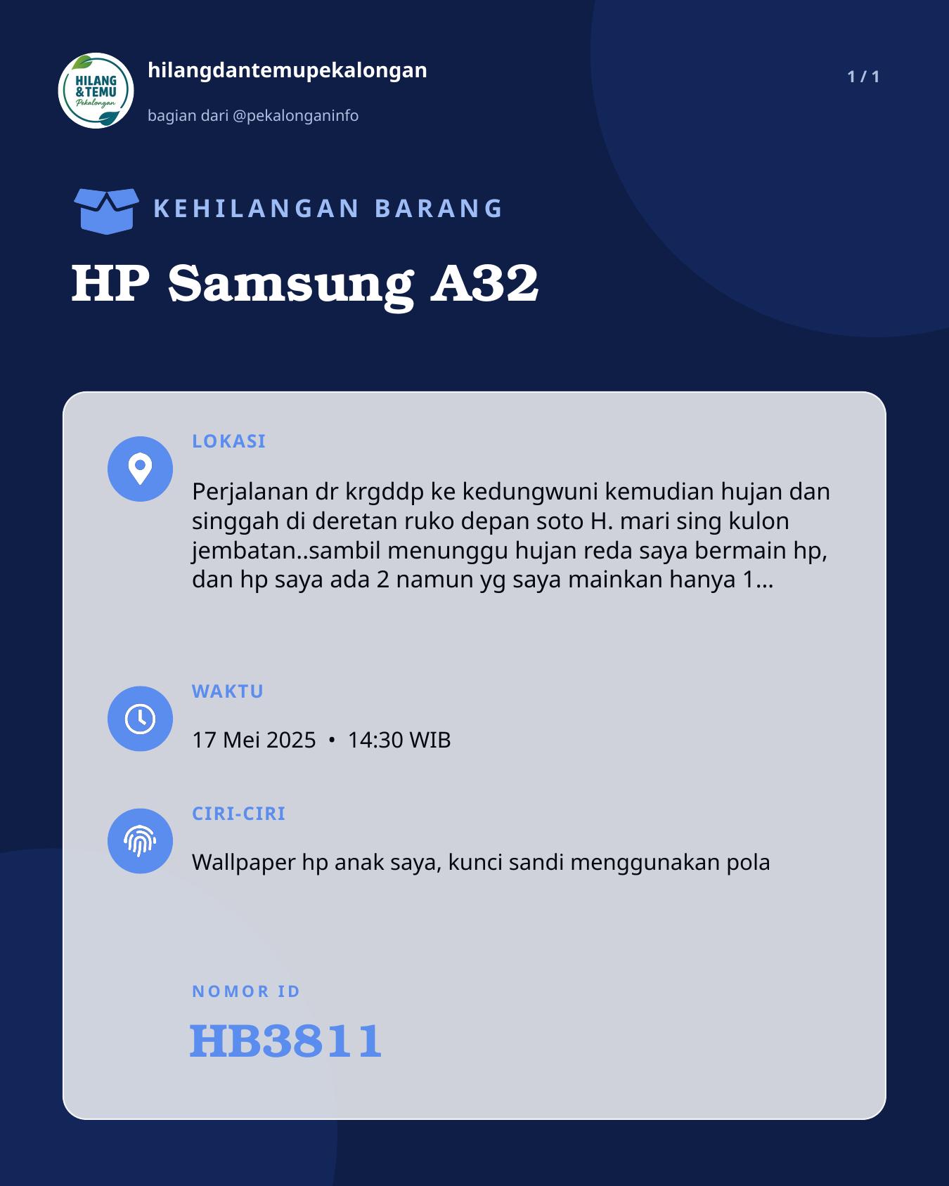 Slide laporan HP Samsung A32 (HB3811)