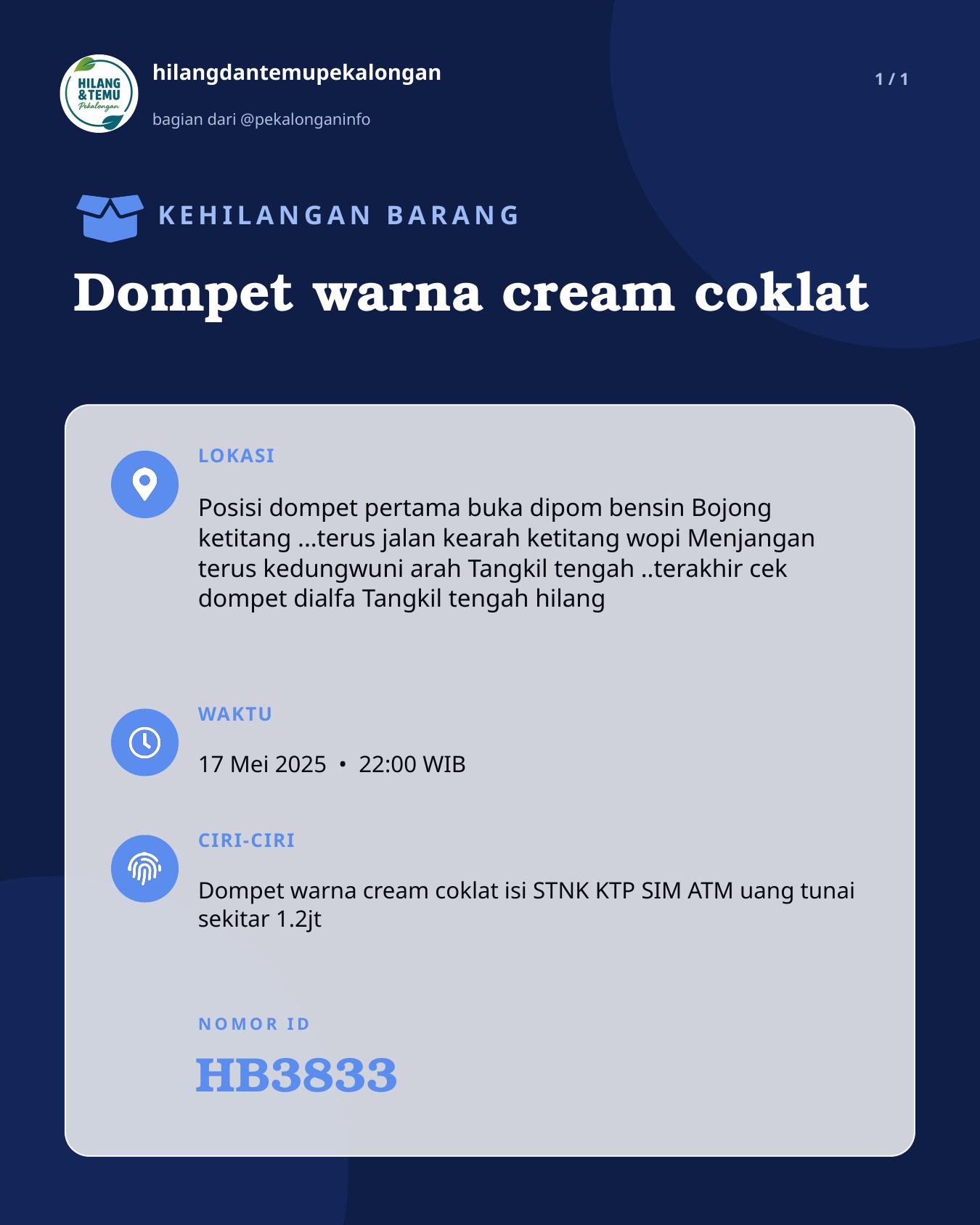 Slide laporan Dompet warna cream coklat (HB3833)