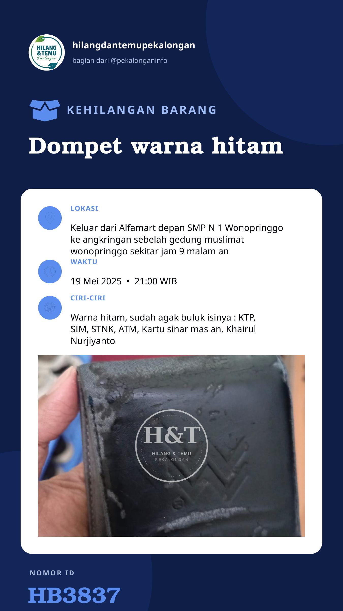Story 9:16 laporan Dompet warna hitam