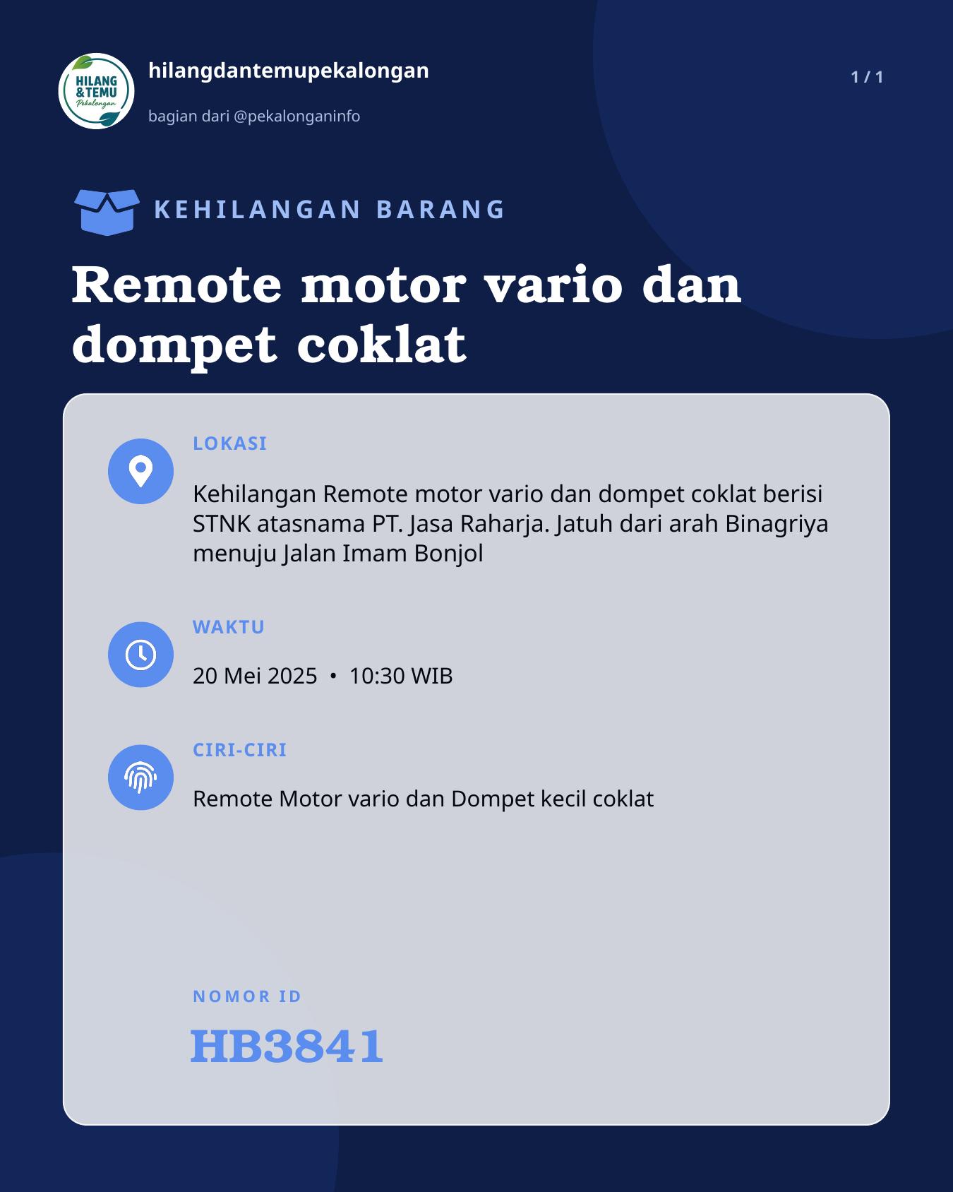 Slide laporan Remote motor vario dan dompet coklat (HB3841)