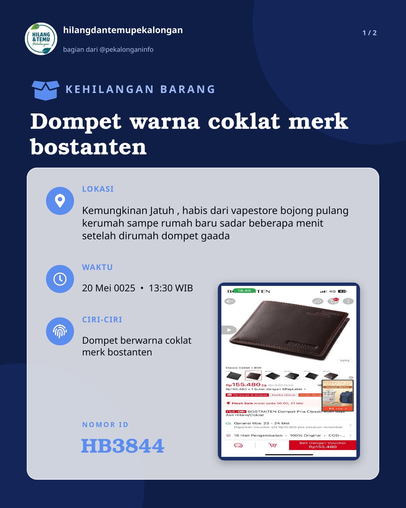 Slide 1 laporan Dompet warna coklat merk bostanten