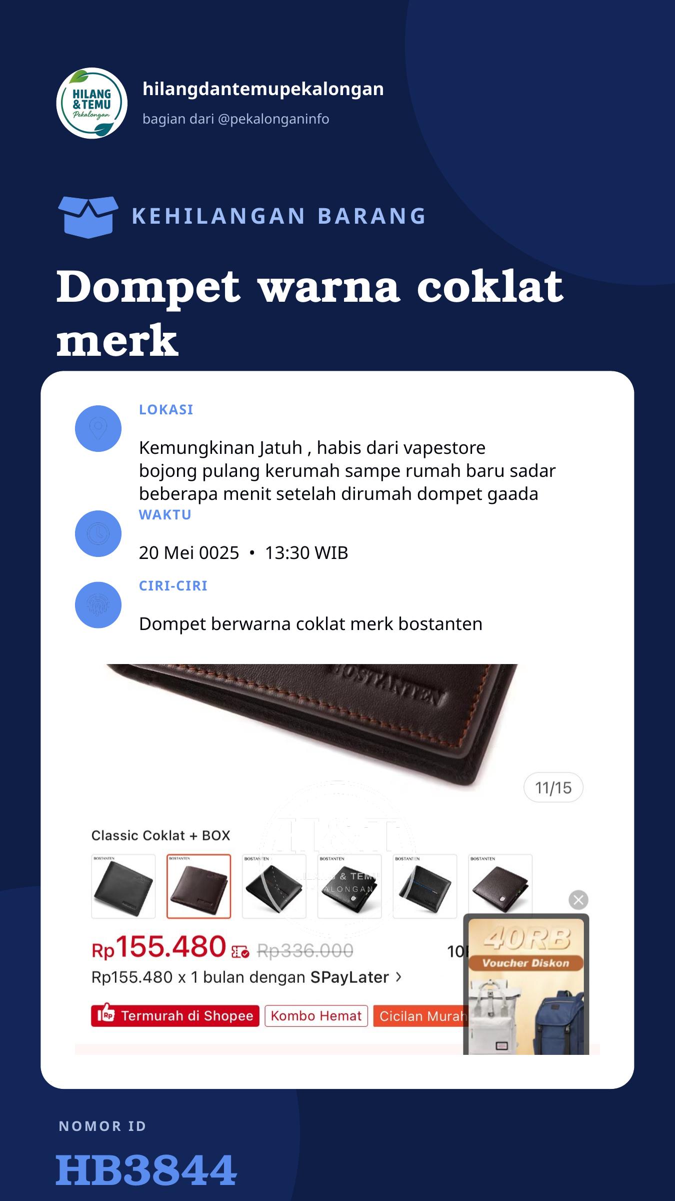 Story 9:16 laporan Dompet warna coklat merk bostanten