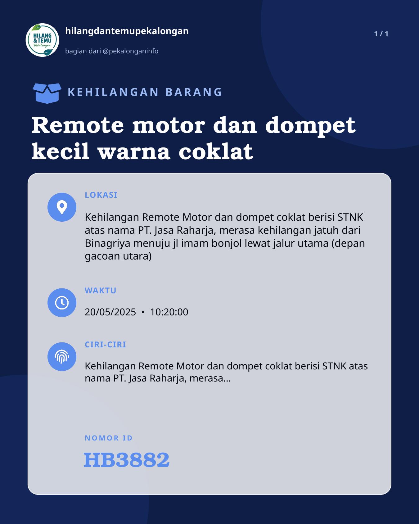 Slide laporan Remote motor dan dompet kecil warna coklat (HB3882)