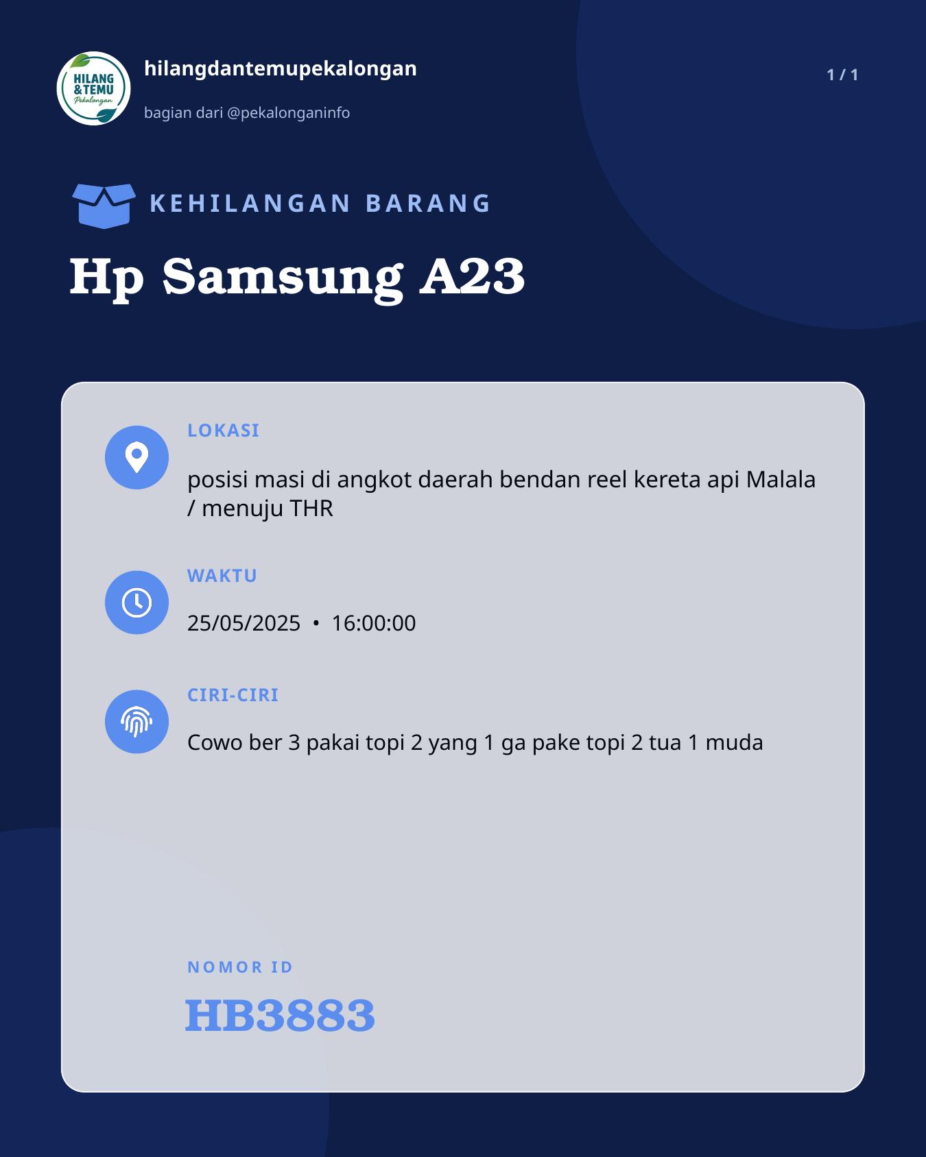 Slide laporan Hp Samsung A23 (HB3883)