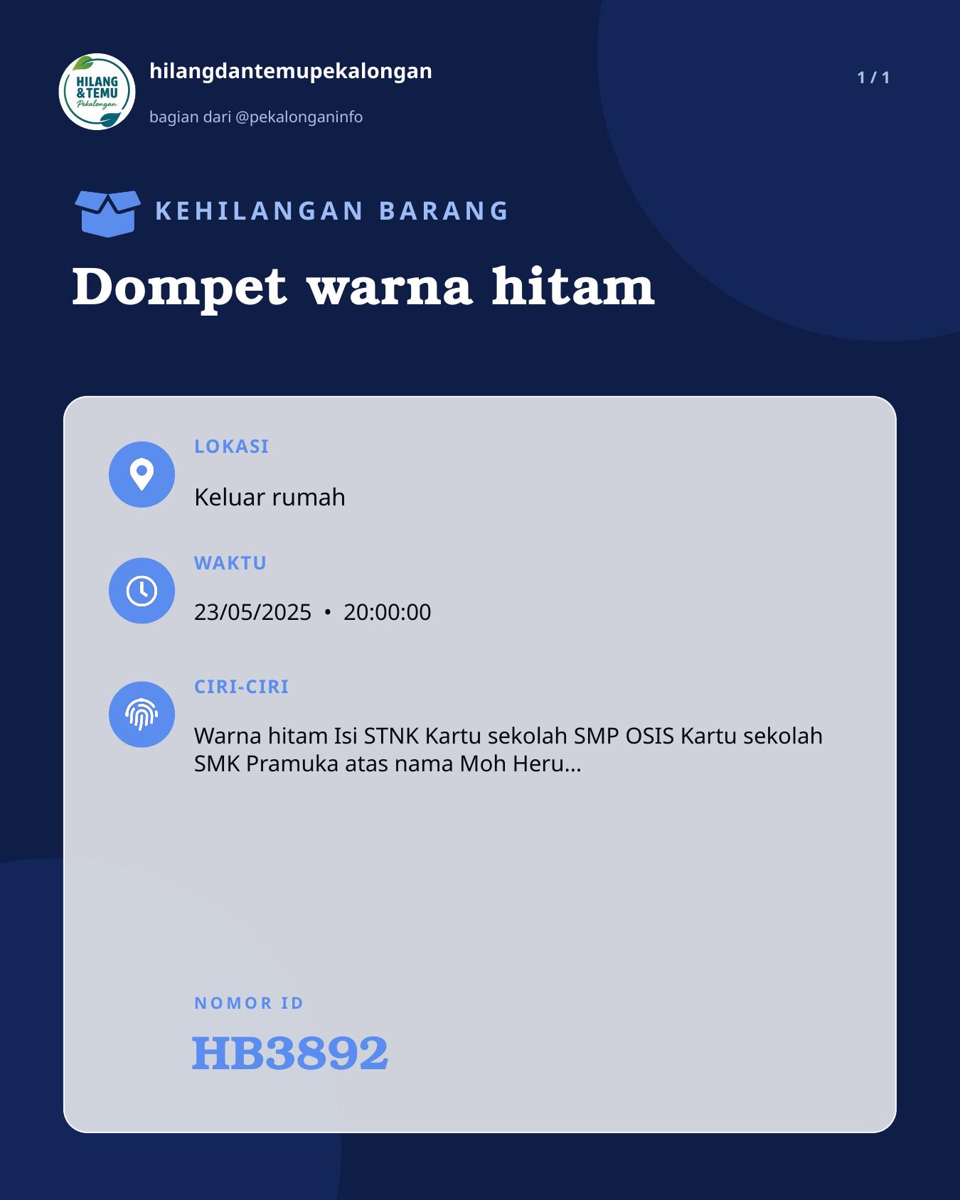 Slide laporan Dompet warna hitam (HB3892)